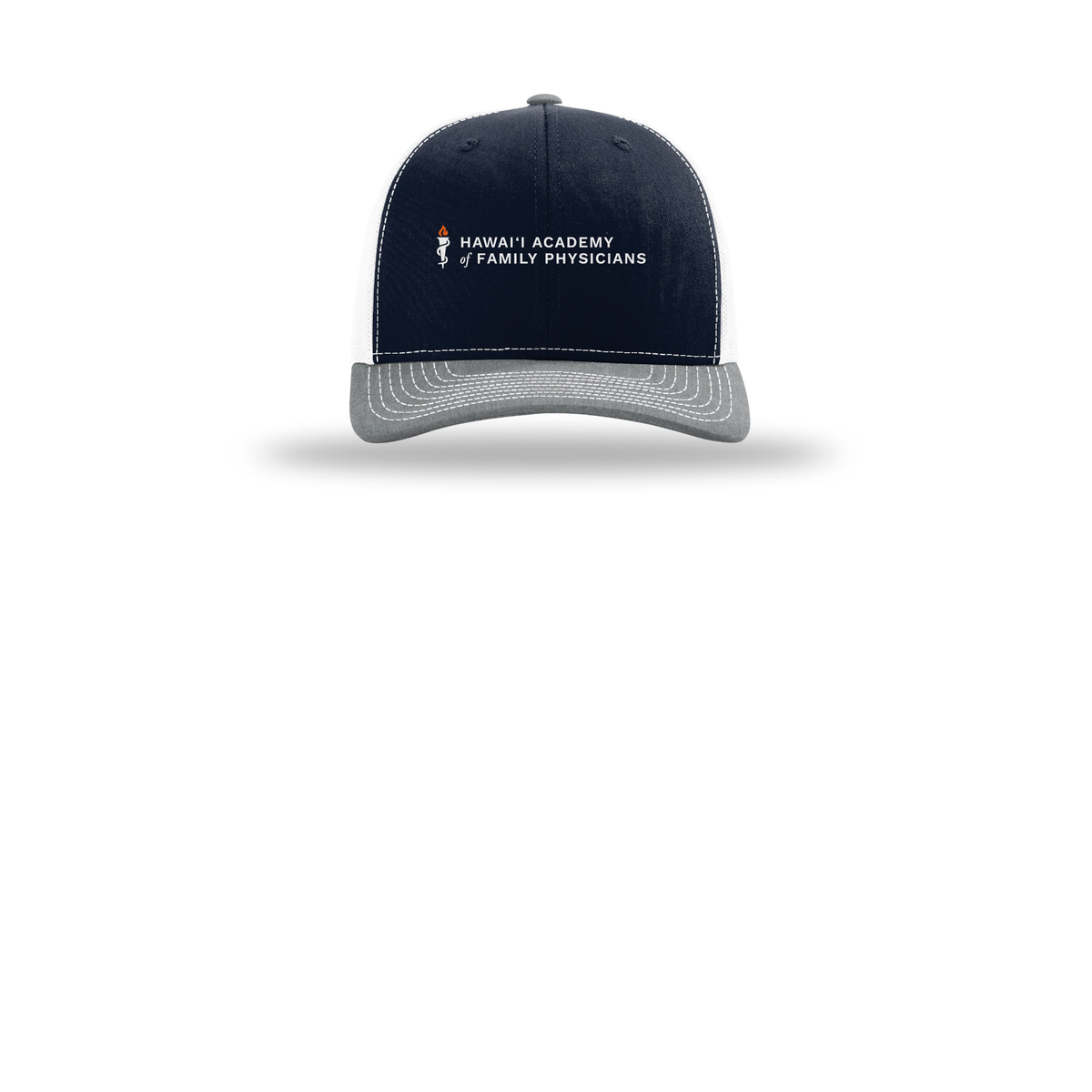 hafp-richardson-trucker-cap-embroidery-capfront-R112-navywhiteheathergrey-flat-front