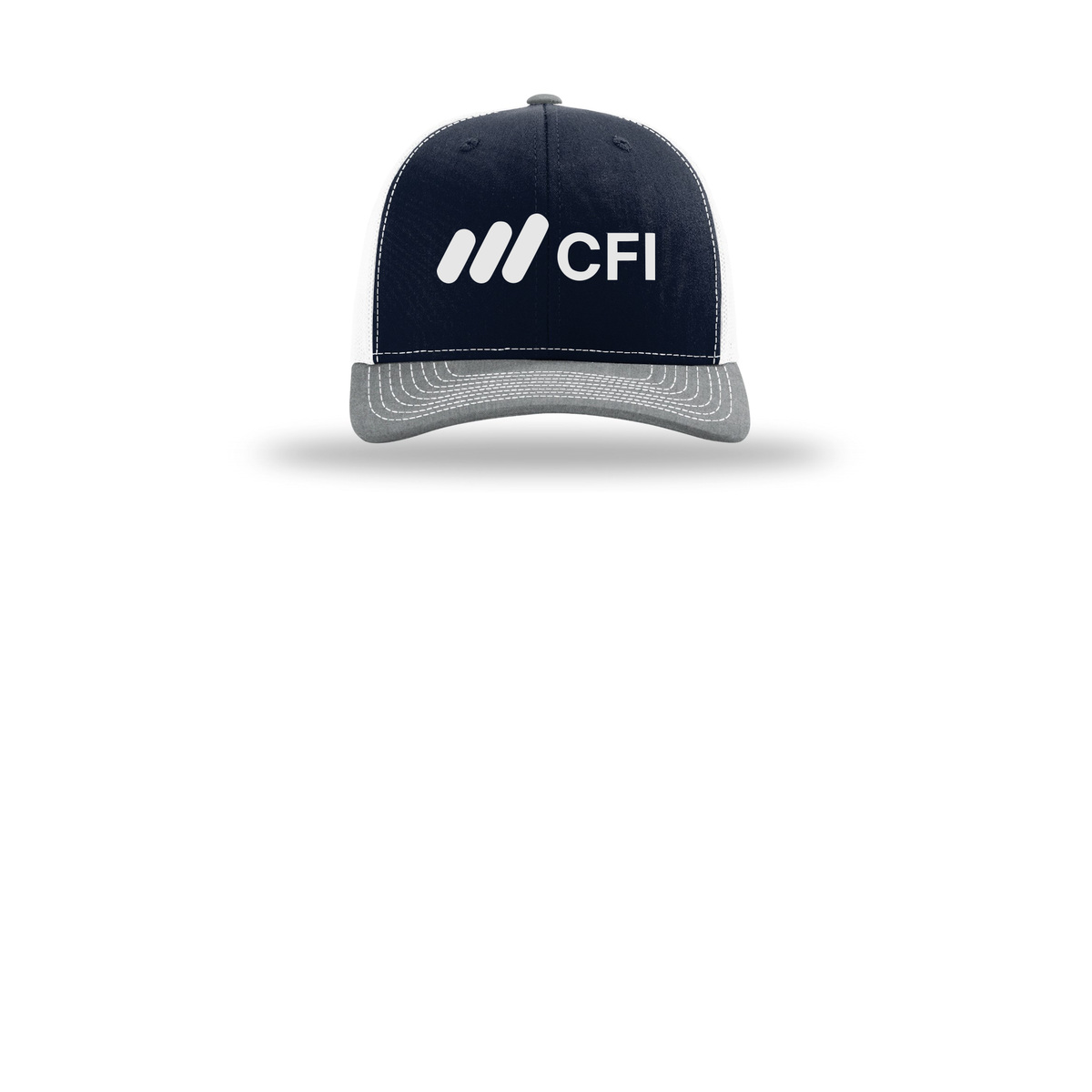 corporatefinanceinstitute-richardson-trucker-cap-embroidery-capfront-R112-navywhiteheathergrey-flat-front