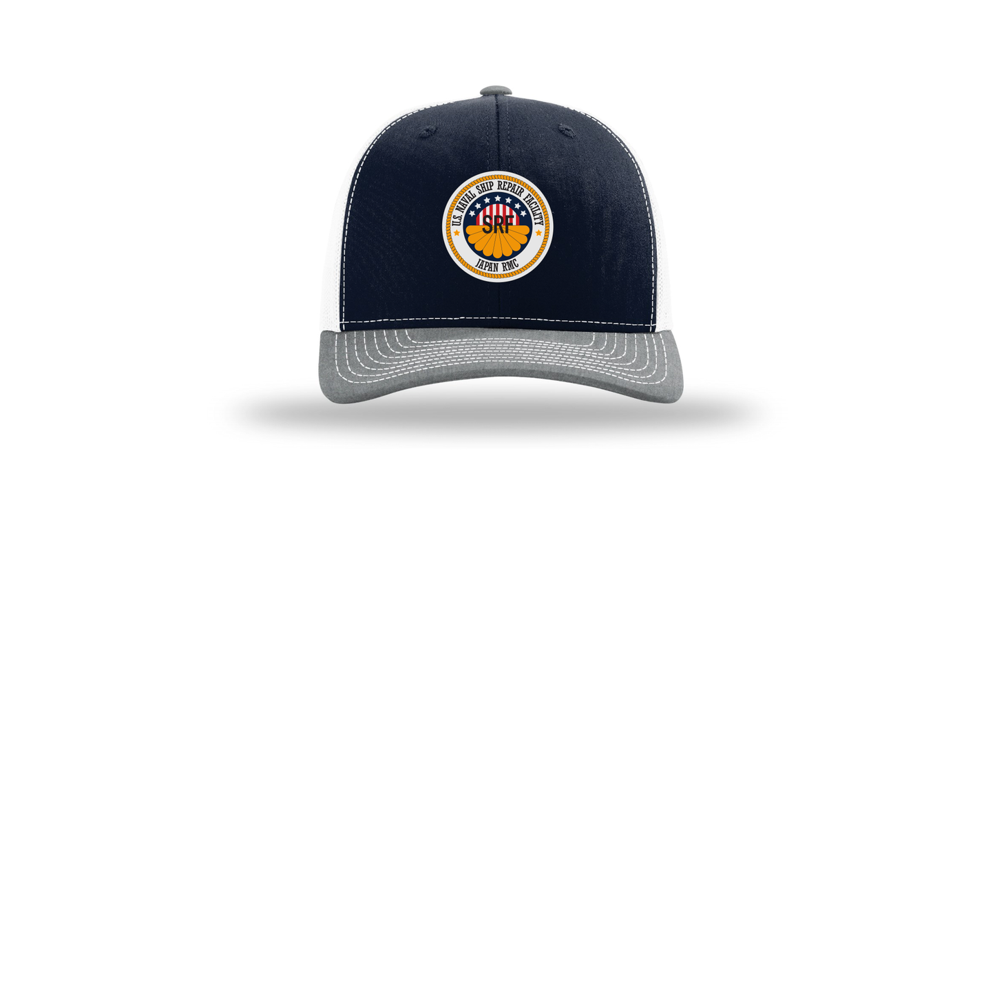 srf-jrmc-richardson-trucker-cap-embroidery-capfront-R112-navywhiteheathergrey-flat-front