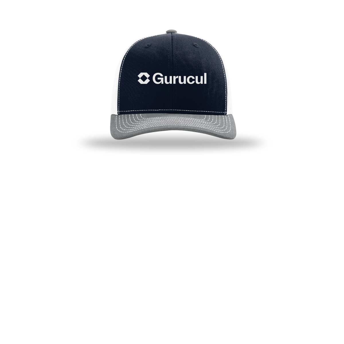 gurucul-richardson-trucker-cap-embroidery-capfront-R112-navywhiteheathergrey-flat-front