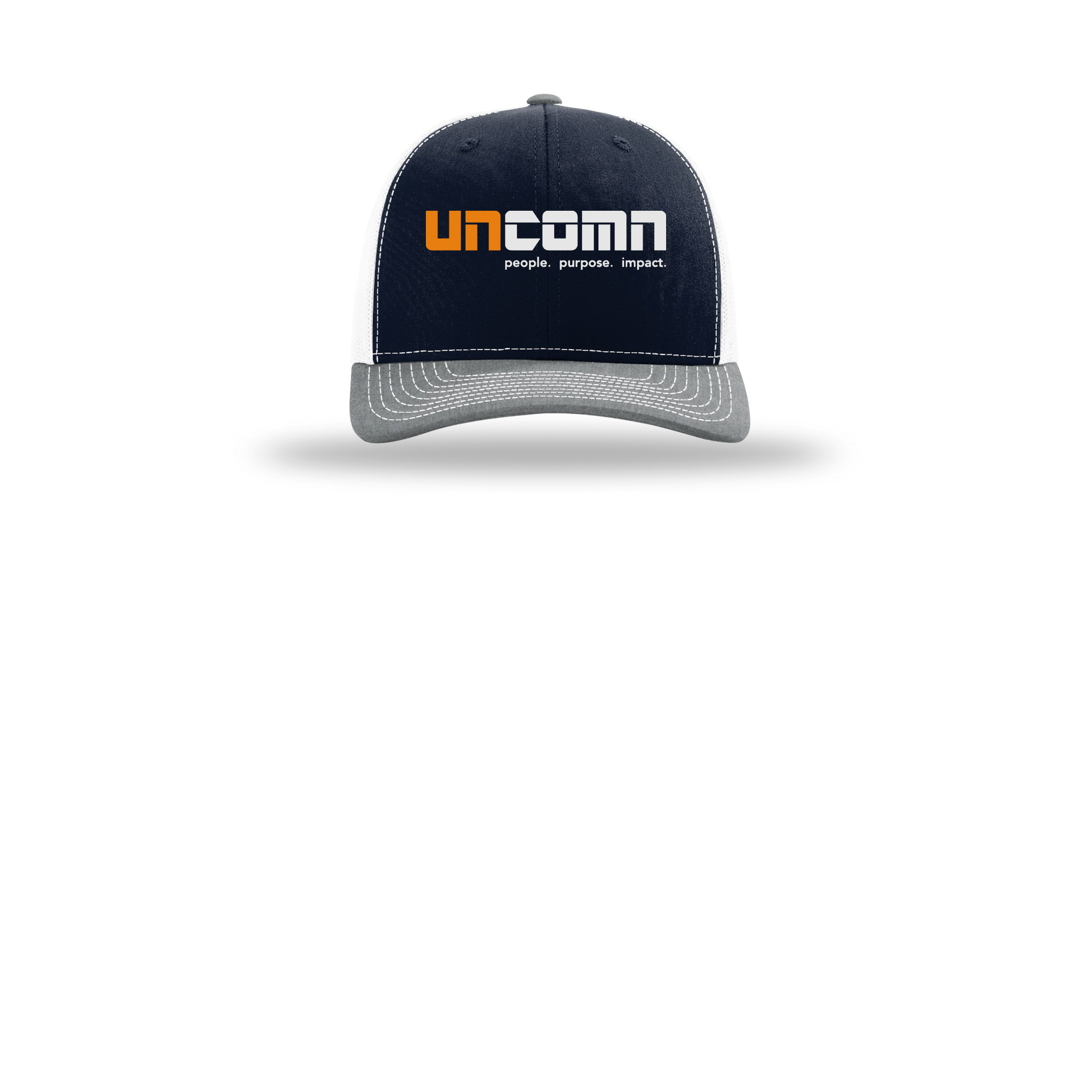 uncomn-richardson-trucker-cap-embroidery-capfront-R112-navywhiteheathergrey-flat-front