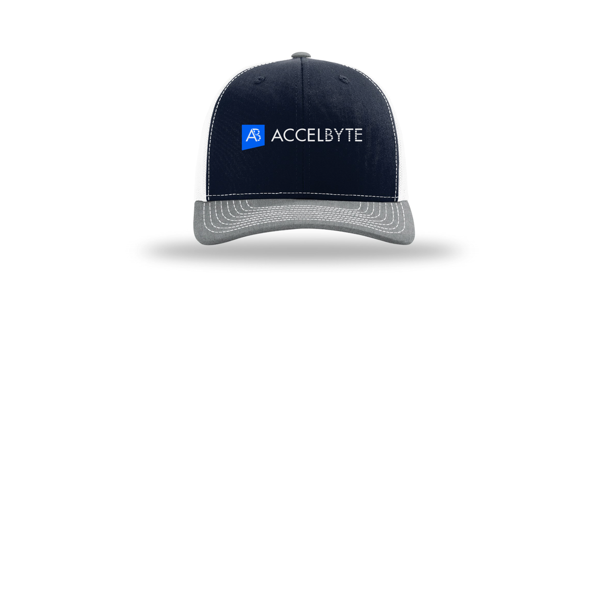 accelbyte-richardson-trucker-cap-embroidery-capfront-R112-navywhiteheathergrey-flat-front