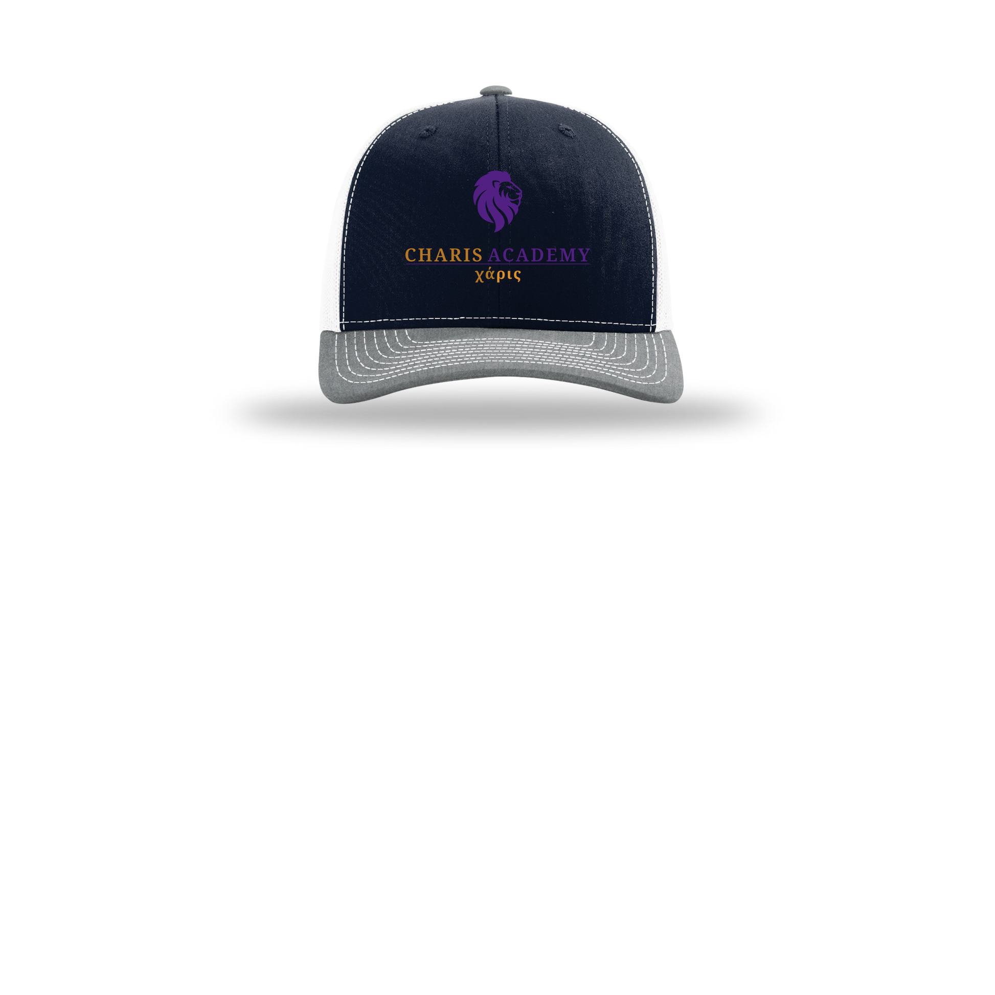 cahazleton-richardson-trucker-cap-embroidery-capfront-R112-navywhiteheathergrey-flat-front