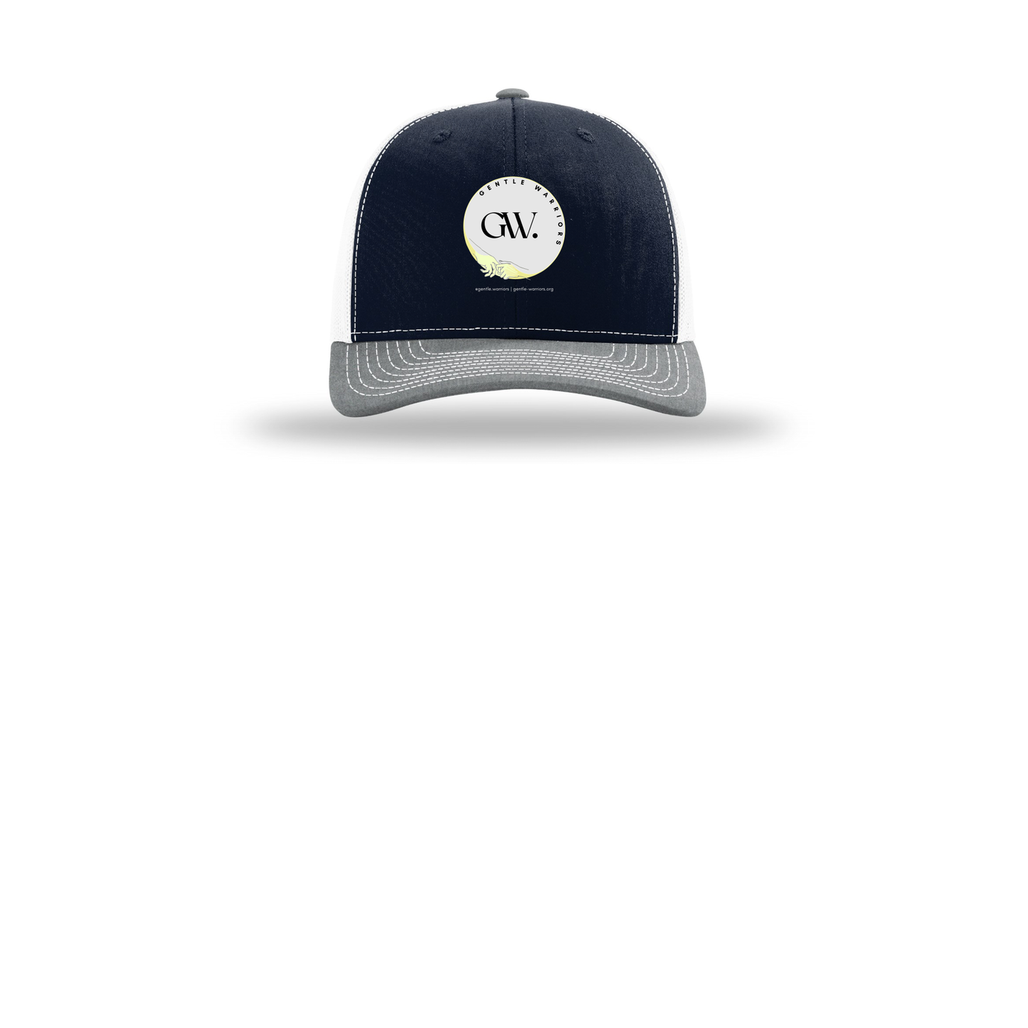 gentle-warriors-richardson-trucker-cap-embroidery-capfront-R112-navywhiteheathergrey-flat-front