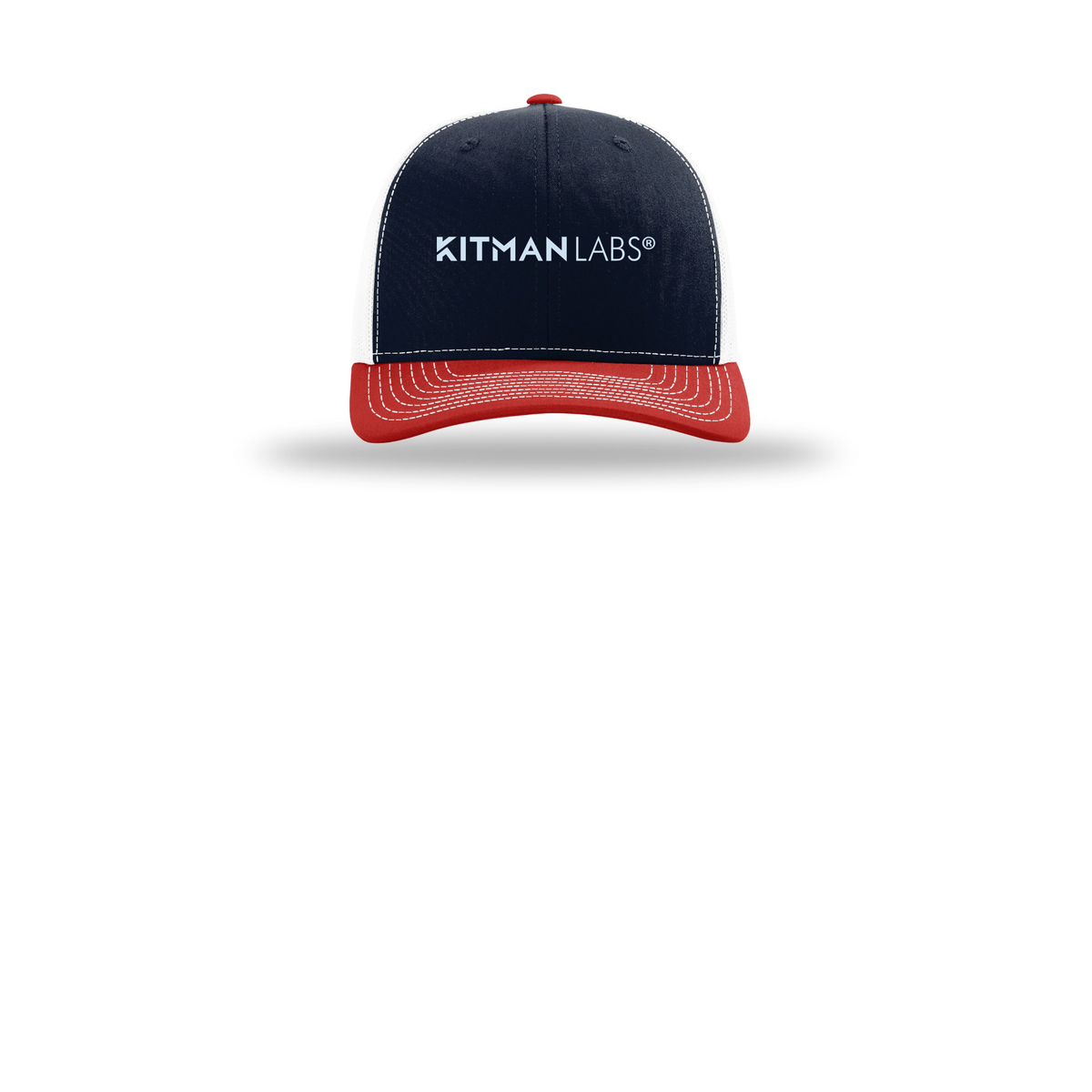 kitmanlabs-richardson-trucker-cap-embroidery-capfront-R112-navywhitered-flat-front