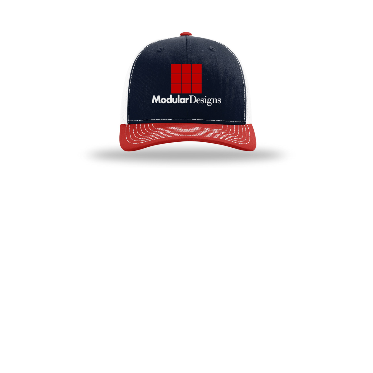 modulardesignsflooring-richardson-trucker-cap-embroidery-capfront-R112-navywhitered-flat-front