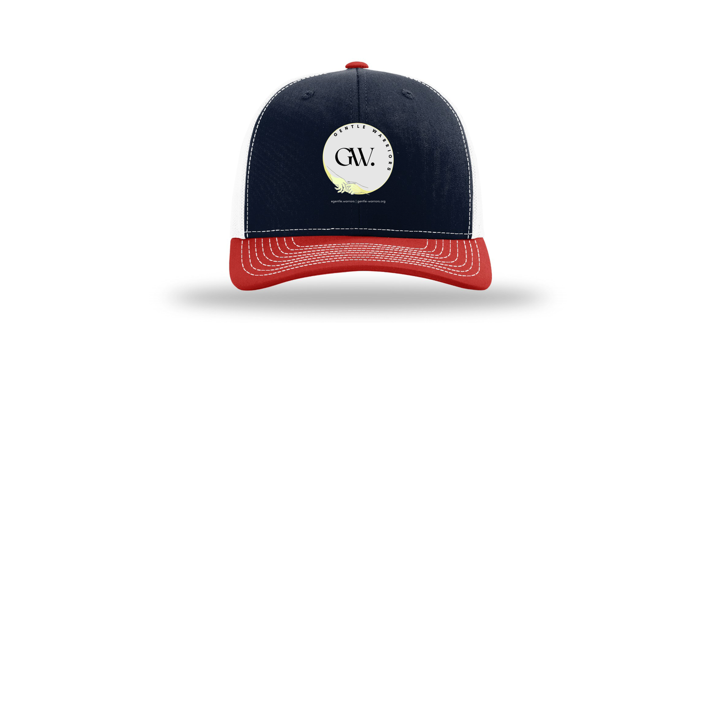 gentle-warriors-richardson-trucker-cap-embroidery-capfront-R112-navywhitered-flat-front