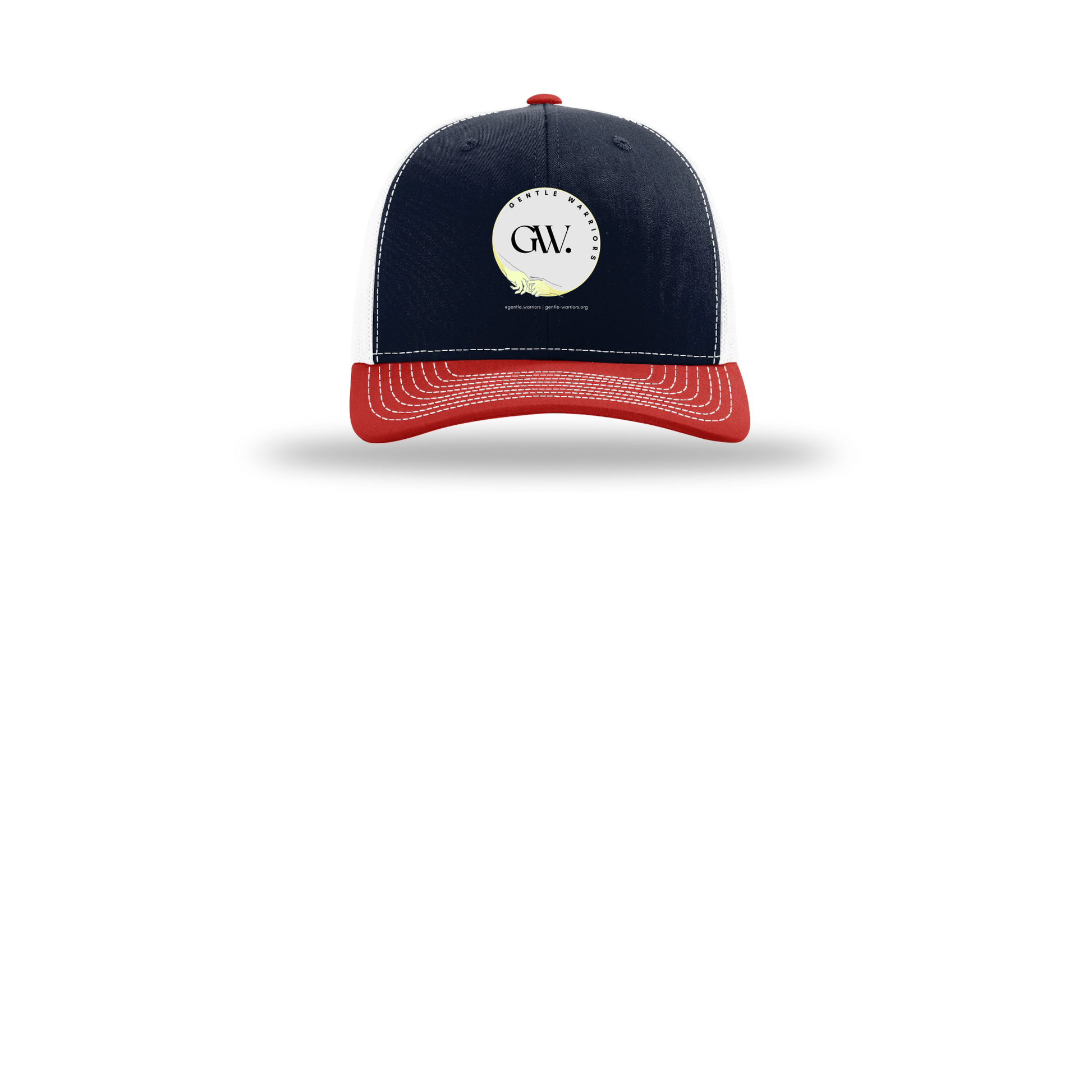 gentle-warriors-richardson-trucker-cap-embroidery-capfront-R112-navywhitered-flat-front