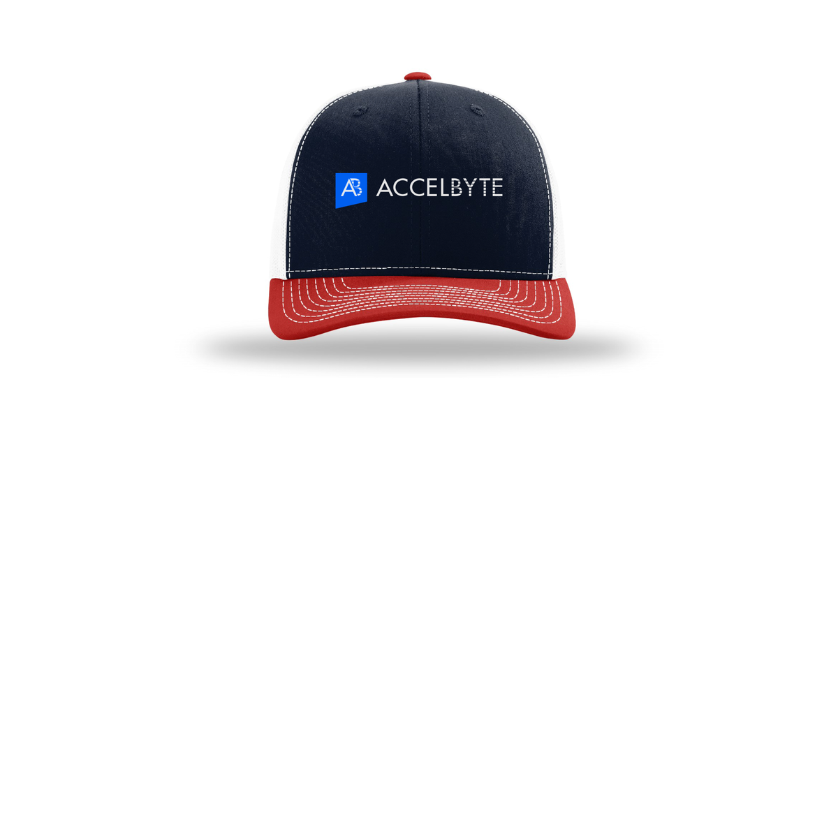 accelbyte-richardson-trucker-cap-embroidery-capfront-R112-navywhitered-flat-front