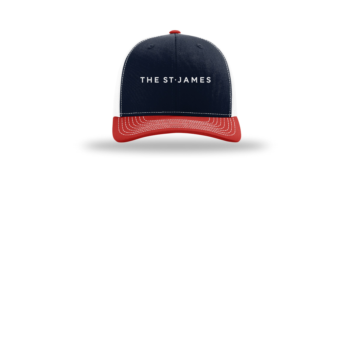 thestjames-richardson-trucker-cap-embroidery-capfront-R112-navywhitered-flat-front