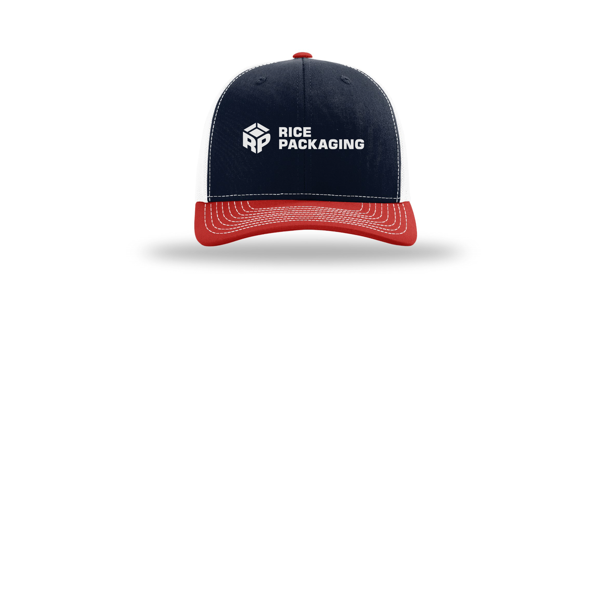 ricepackaging-richardson-trucker-cap-embroidery-capfront-R112-navywhitered-flat-front