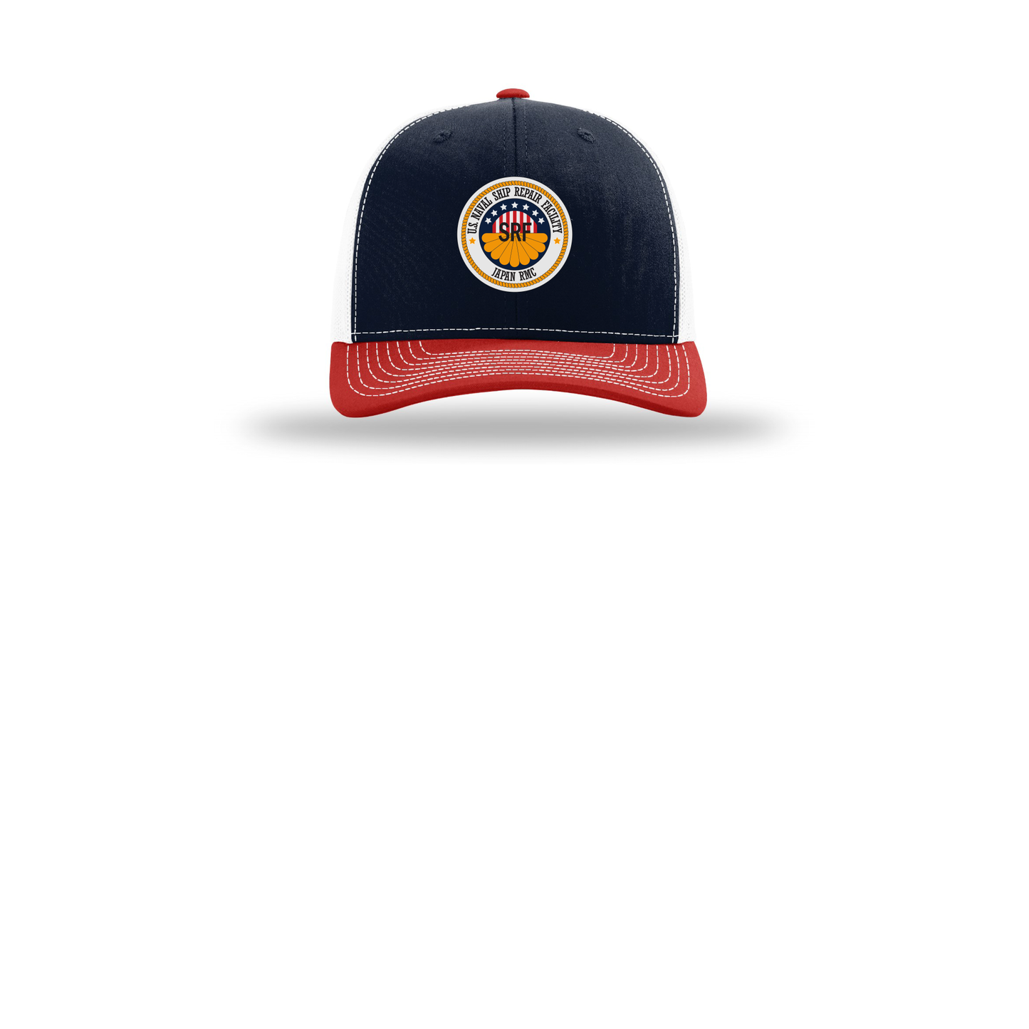 srf-jrmc-richardson-trucker-cap-embroidery-capfront-R112-navywhitered-flat-front