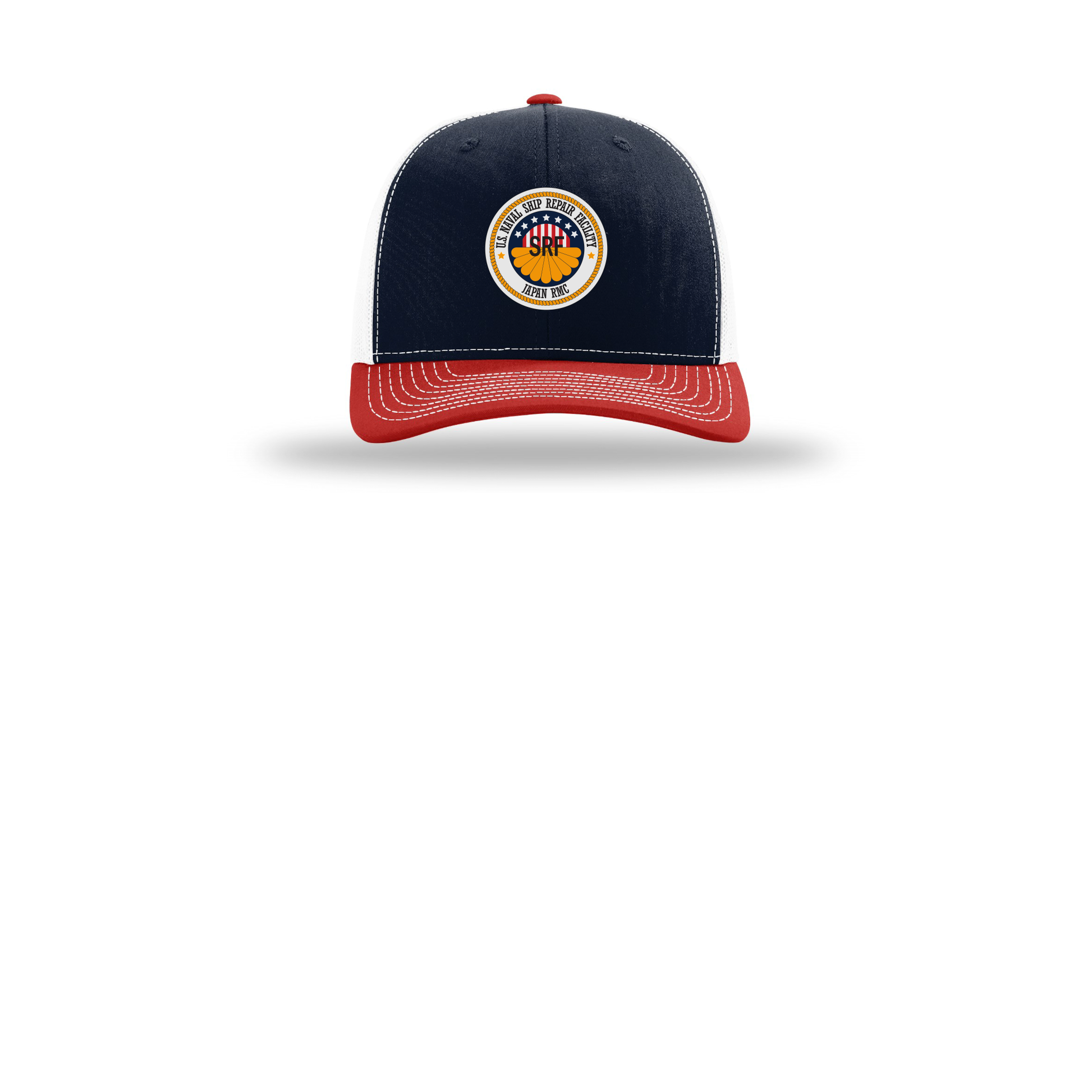 srf-jrmc-richardson-trucker-cap-embroidery-capfront-R112-navywhitered-flat-front