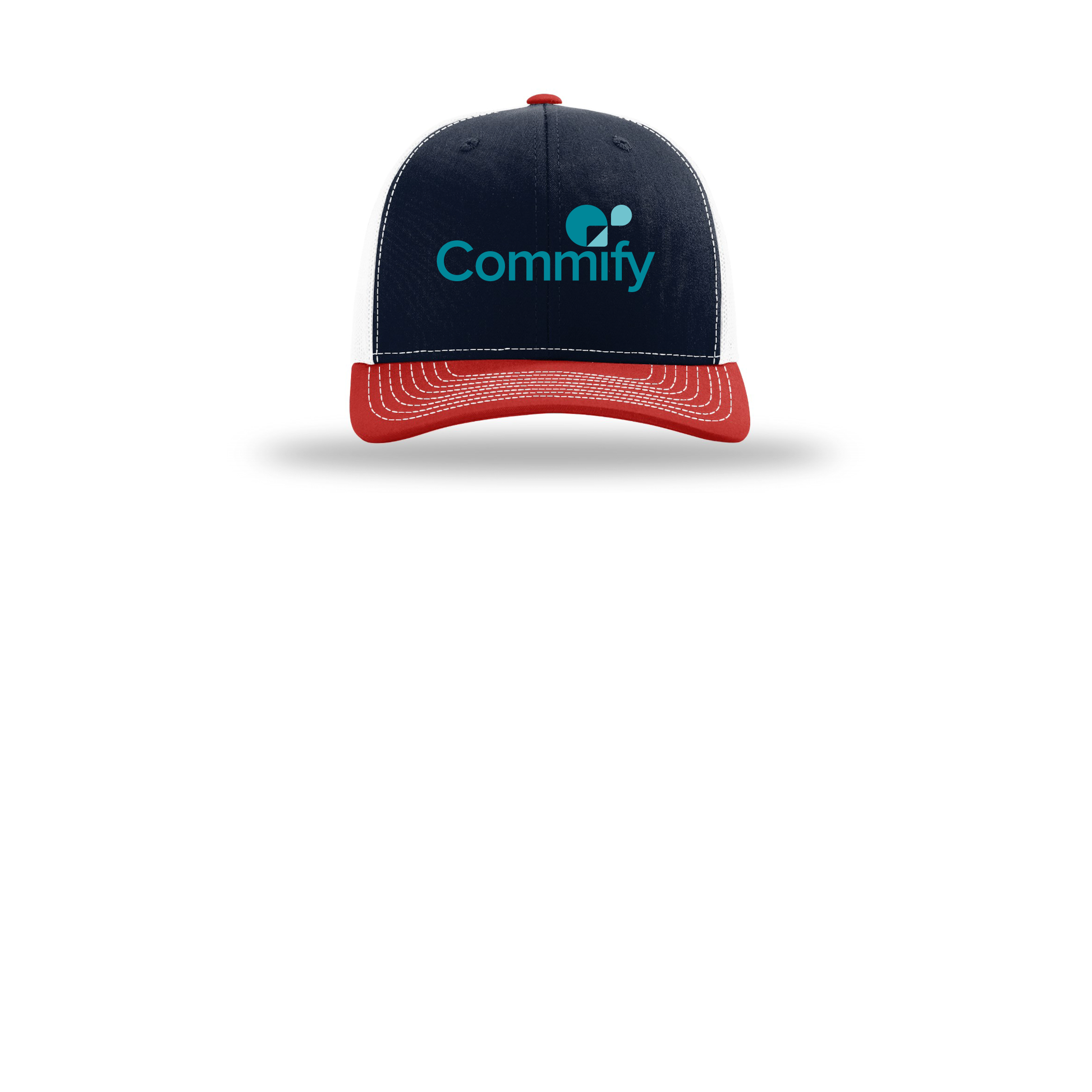 commify-richardson-trucker-cap-embroidery-capfront-R112-navywhitered-flat-front