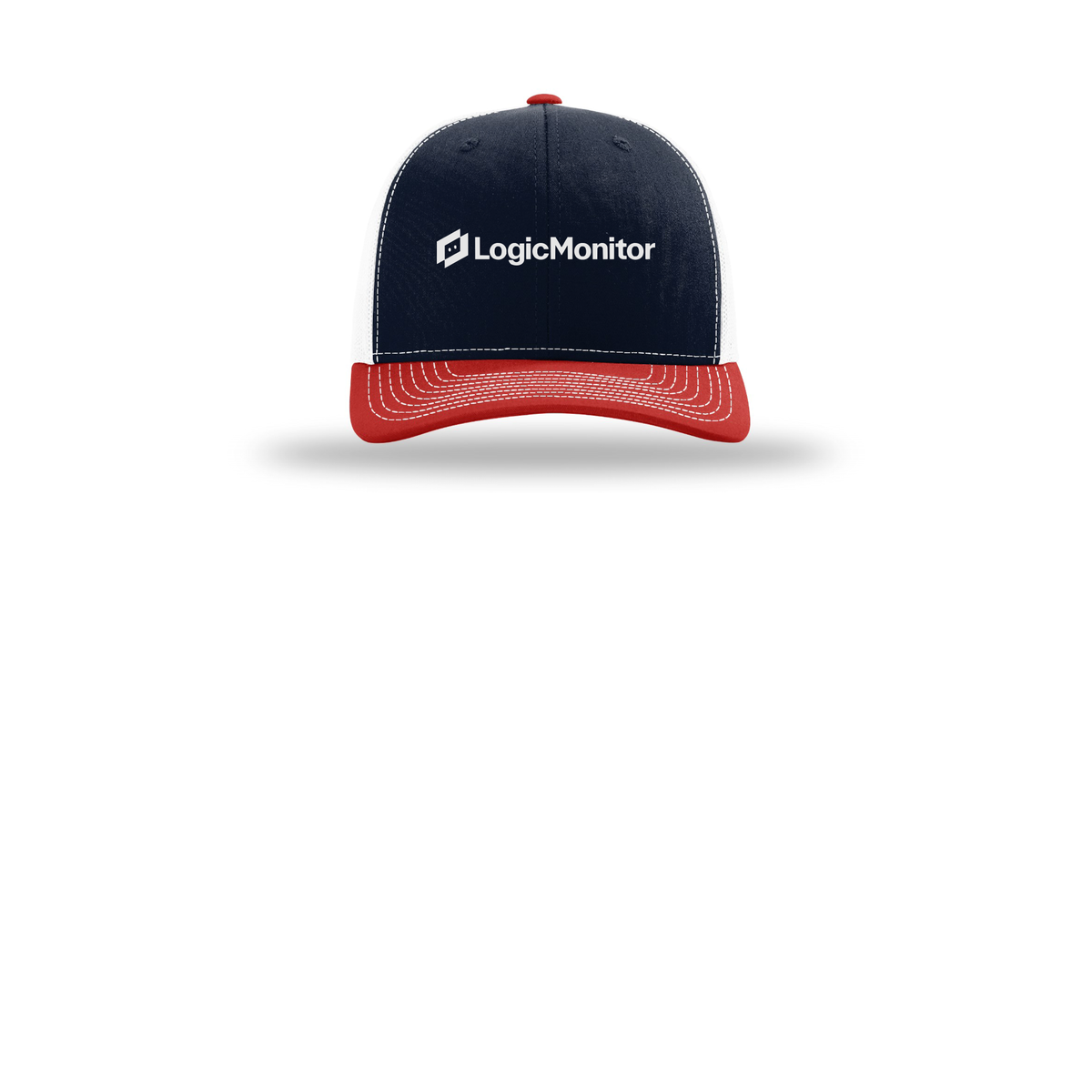 logicmonitor-richardson-trucker-cap-embroidery-capfront-R112-navywhitered-flat-front