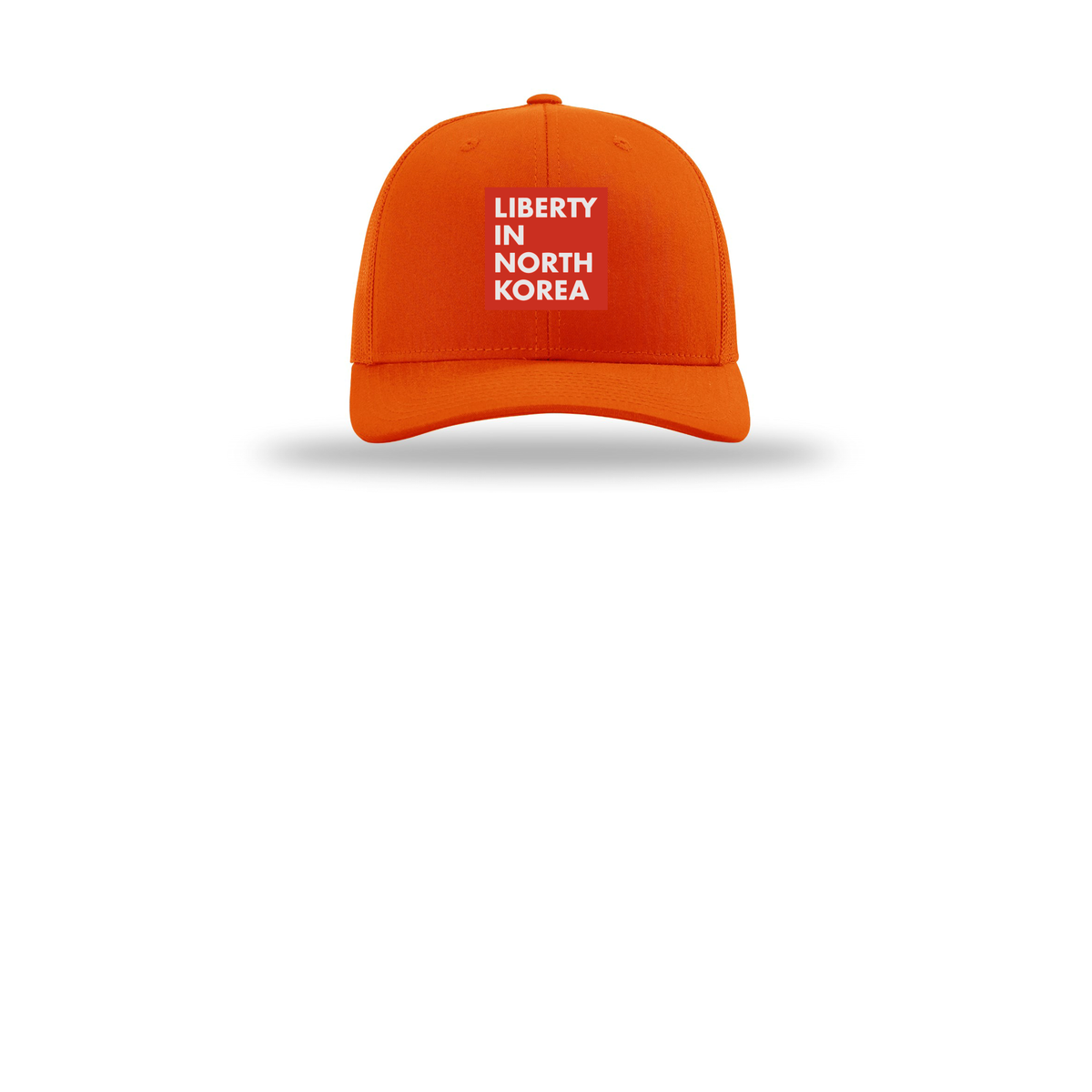 libertyinnorthkorea-richardson-trucker-cap-embroidery-capfront-R112-orange-flat-front
