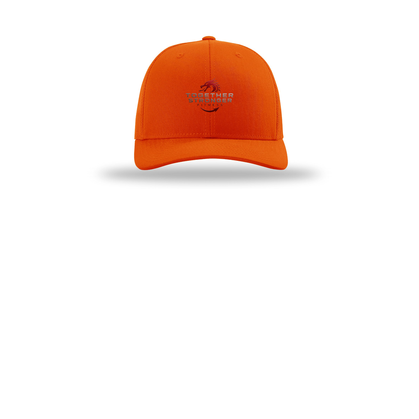 togetherstrongerfitness-richardson-trucker-cap-embroidery-capfront-R112-orange-flat-front