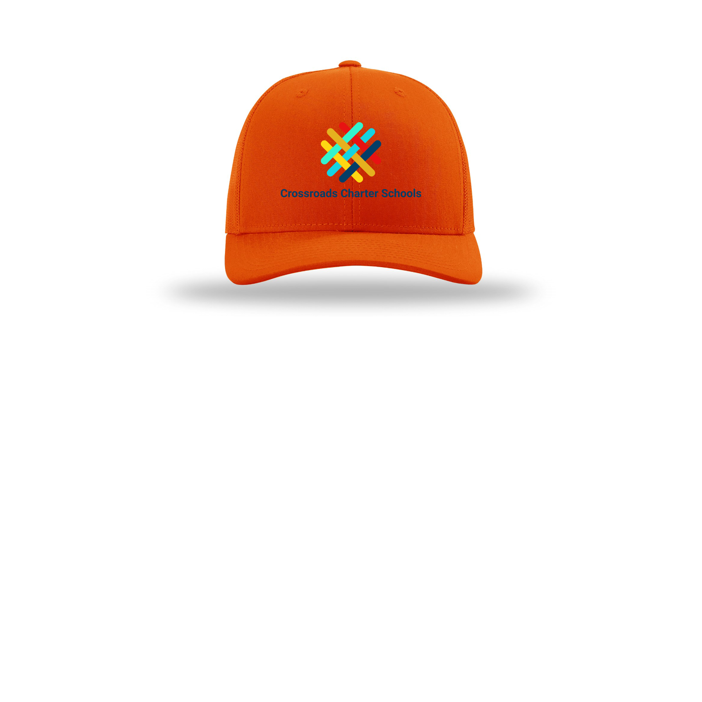 crossroadsschoolskc-richardson-trucker-cap-embroidery-capfront-R112-orange-flat-front