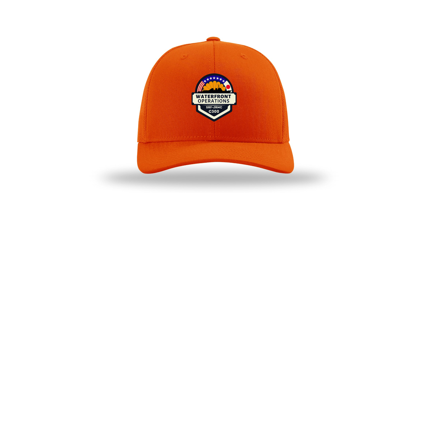 waterfront-operations-retro-trucker-cap-embroidery-capfront-R112-orange-flat-front