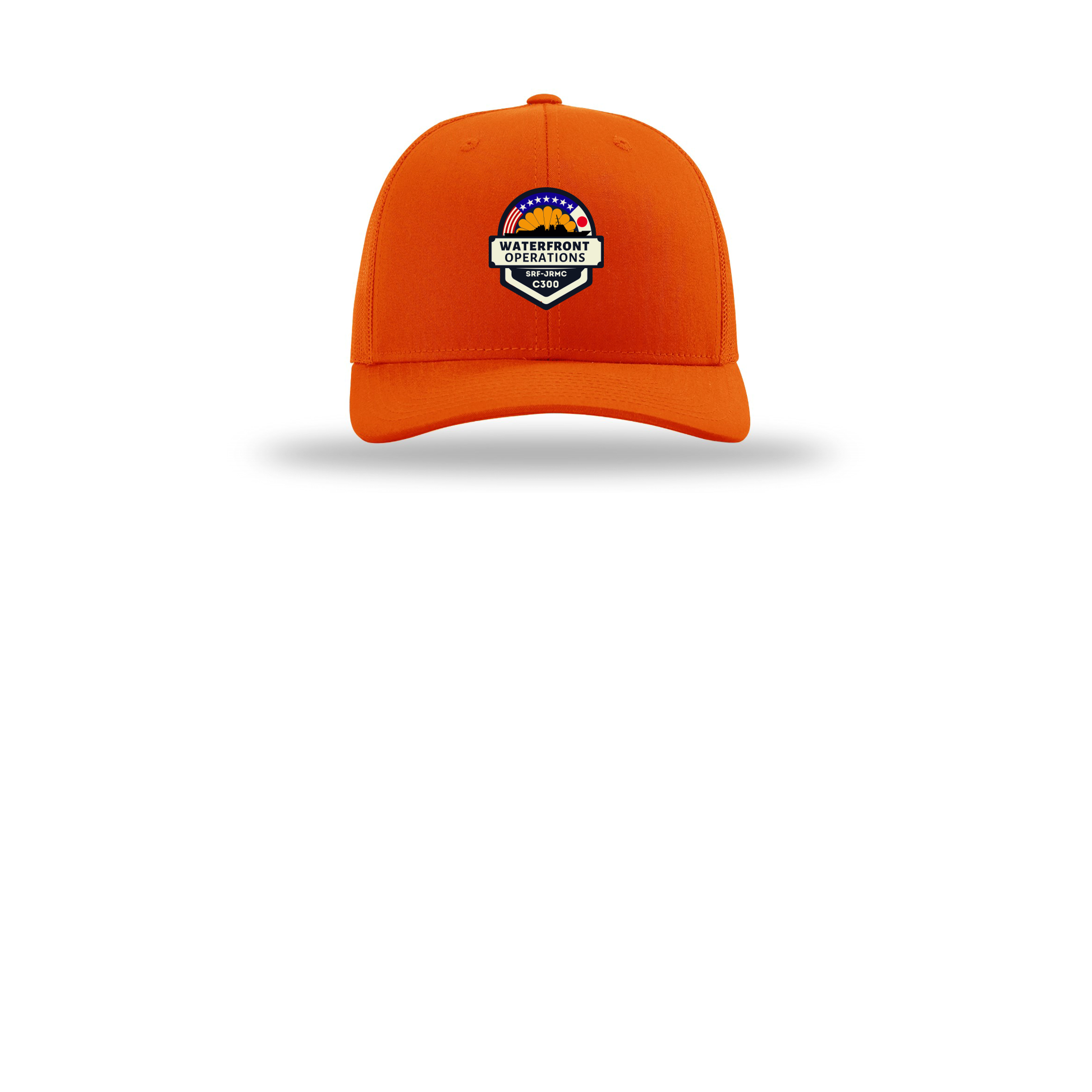 waterfront-operations-retro-trucker-cap-embroidery-capfront-R112-orange-flat-front