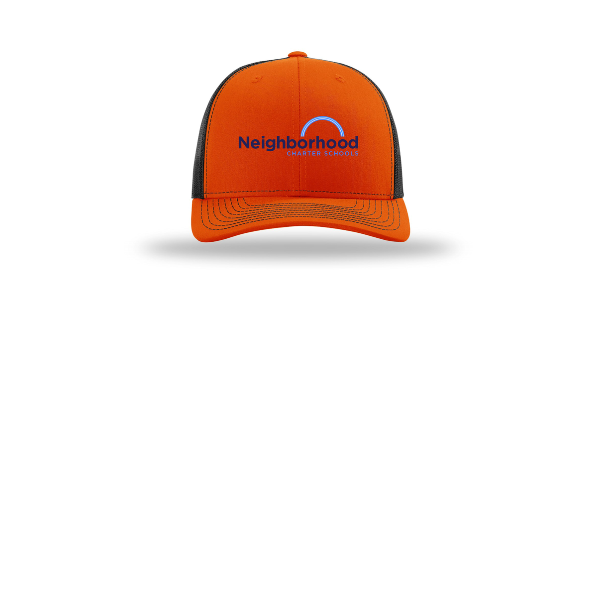 ncschools-richardson-trucker-cap-embroidery-capfront-R112-orangeblack-flat-front