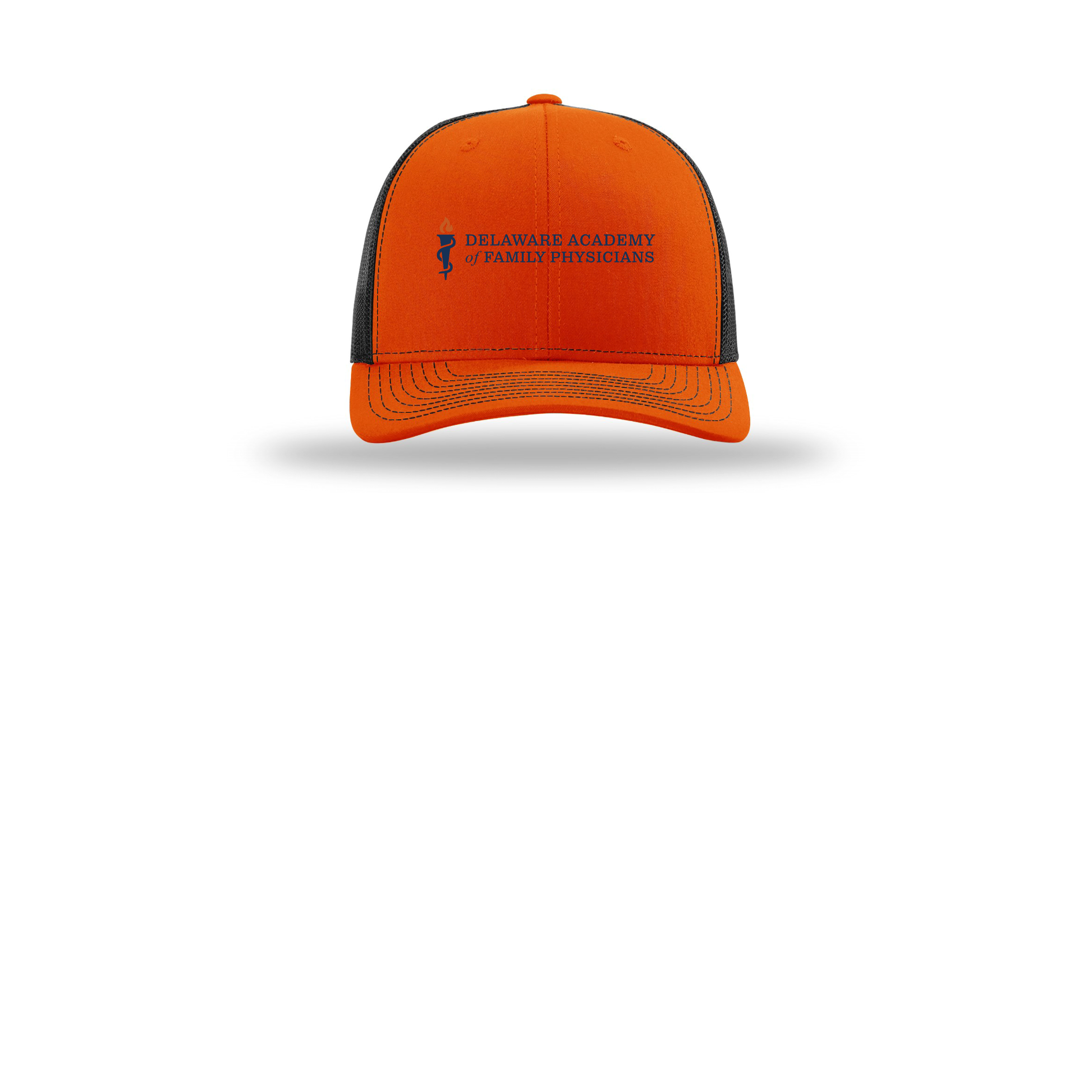 delfamdoc-richardson-trucker-cap-embroidery-capfront-R112-orangeblack-flat-front