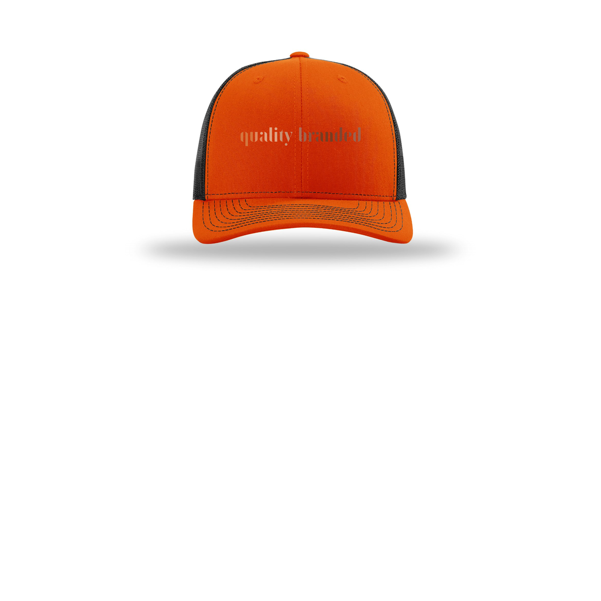 qualitybranded-richardson-trucker-cap-embroidery-capfront-R112-orangeblack-flat-front