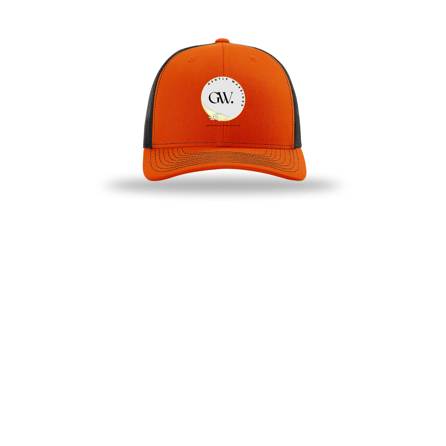gentle-warriors-richardson-trucker-cap-embroidery-capfront-R112-orangeblack-flat-front