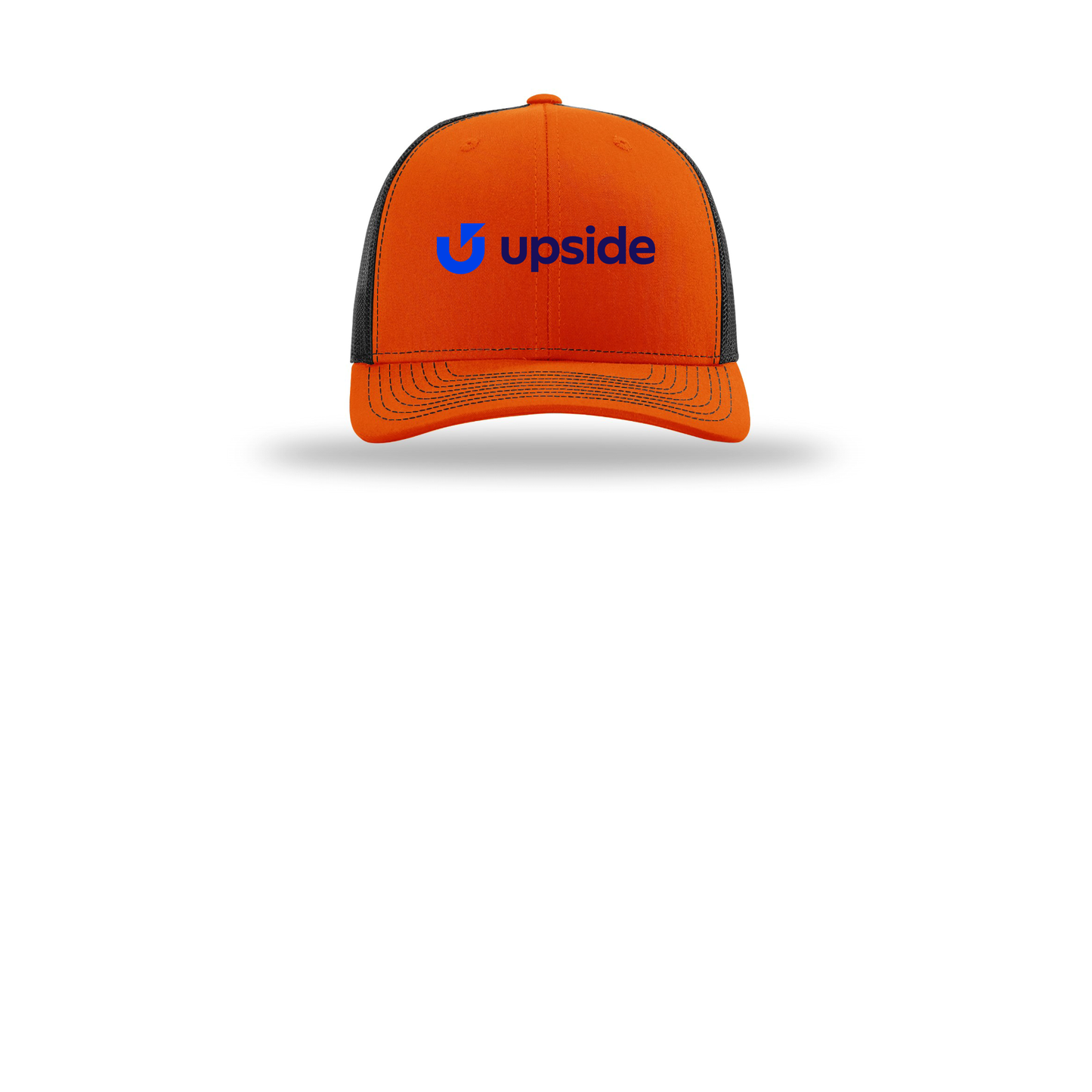 upside-richardson-trucker-cap-embroidery-capfront-R112-orangeblack-flat-front