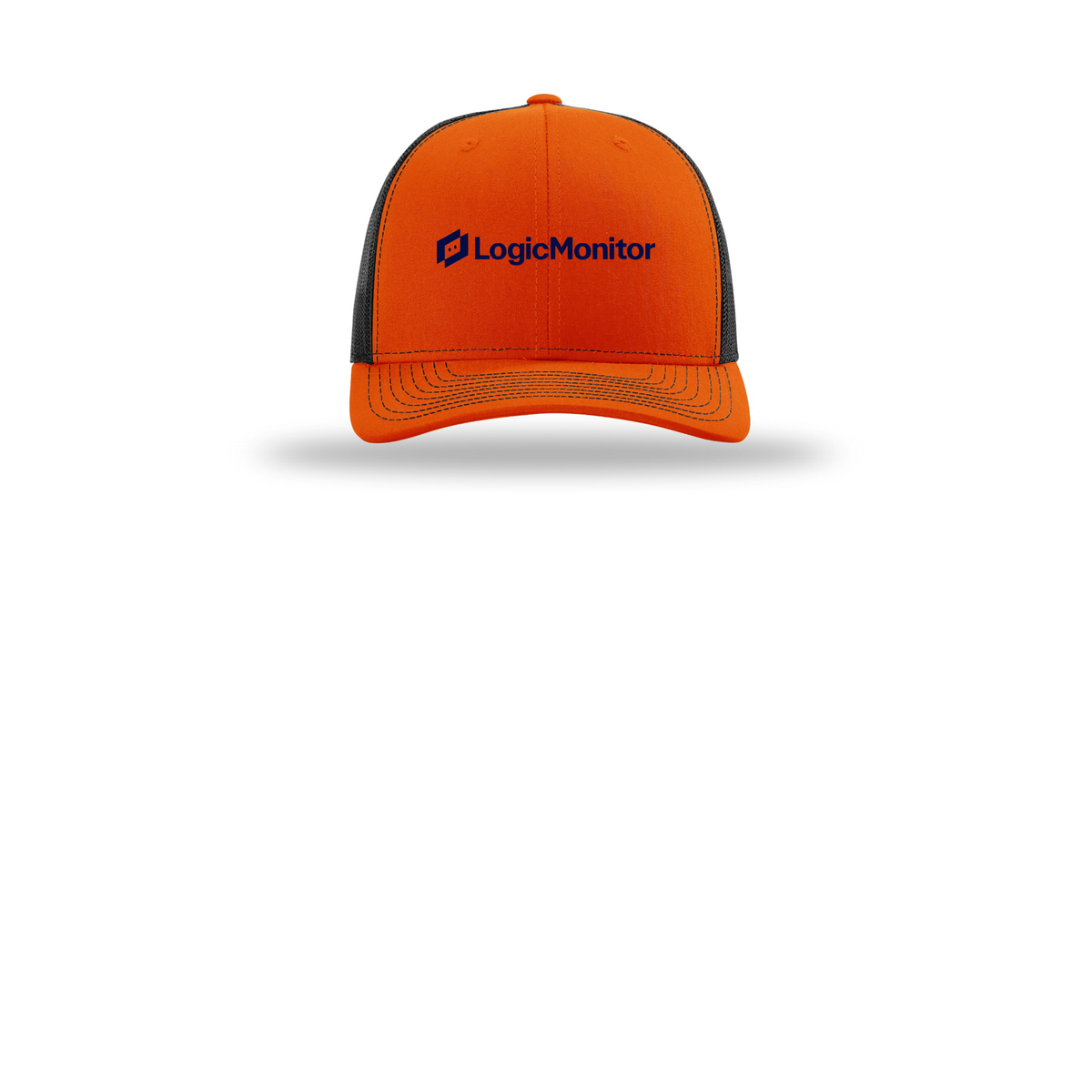 logicmonitor-richardson-trucker-cap-embroidery-capfront-R112-orangeblack-flat-front