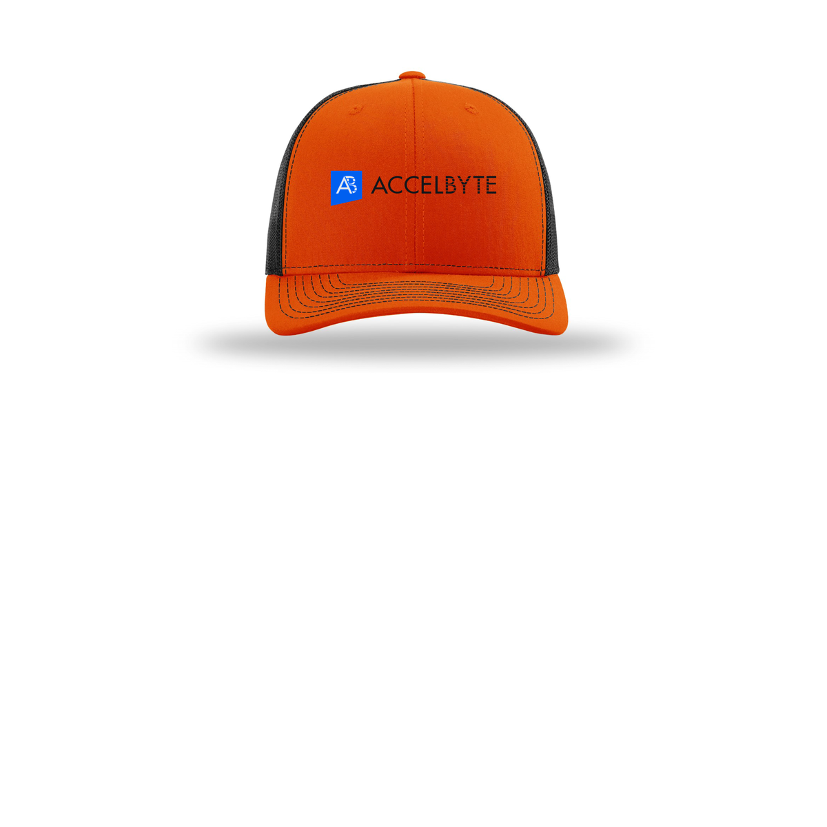 accelbyte-richardson-trucker-cap-embroidery-capfront-R112-orangeblack-flat-front