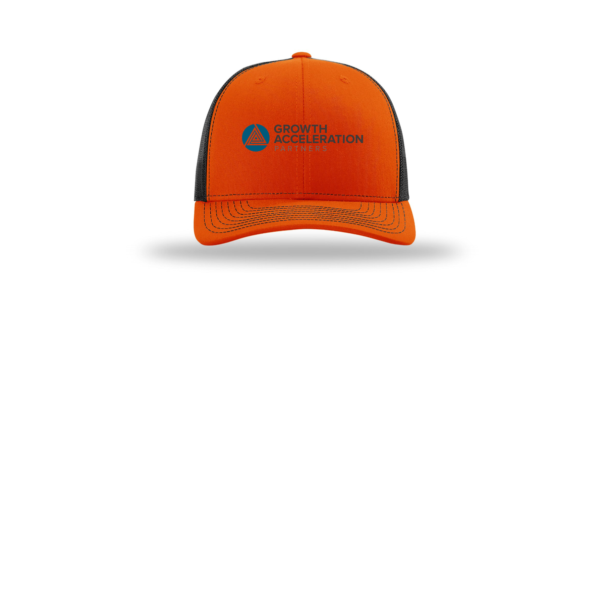 growthaccelerationpartners-richardson-trucker-cap-embroidery-capfront-R112-orangeblack-flat-front