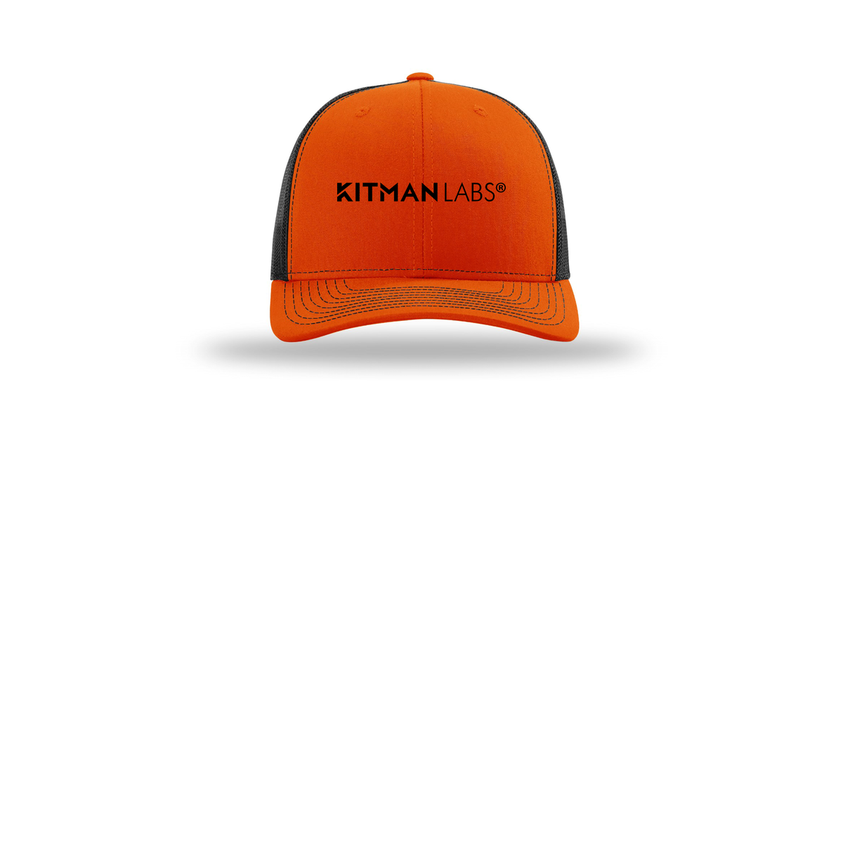 kitmanlabs-richardson-trucker-cap-embroidery-capfront-R112-orangeblack-flat-front