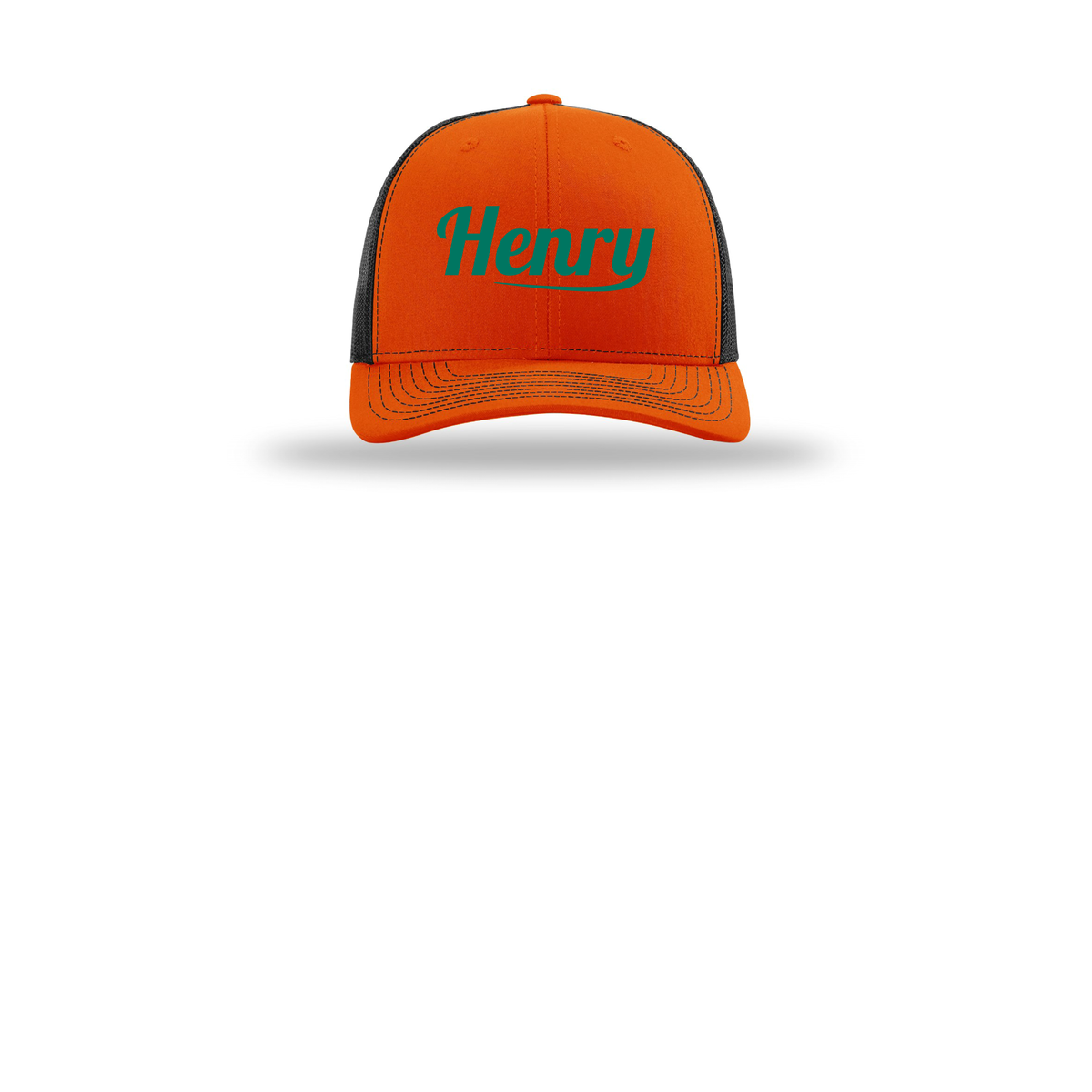 henrymeds-richardson-trucker-cap-embroidery-capfront-R112-orangeblack-flat-front