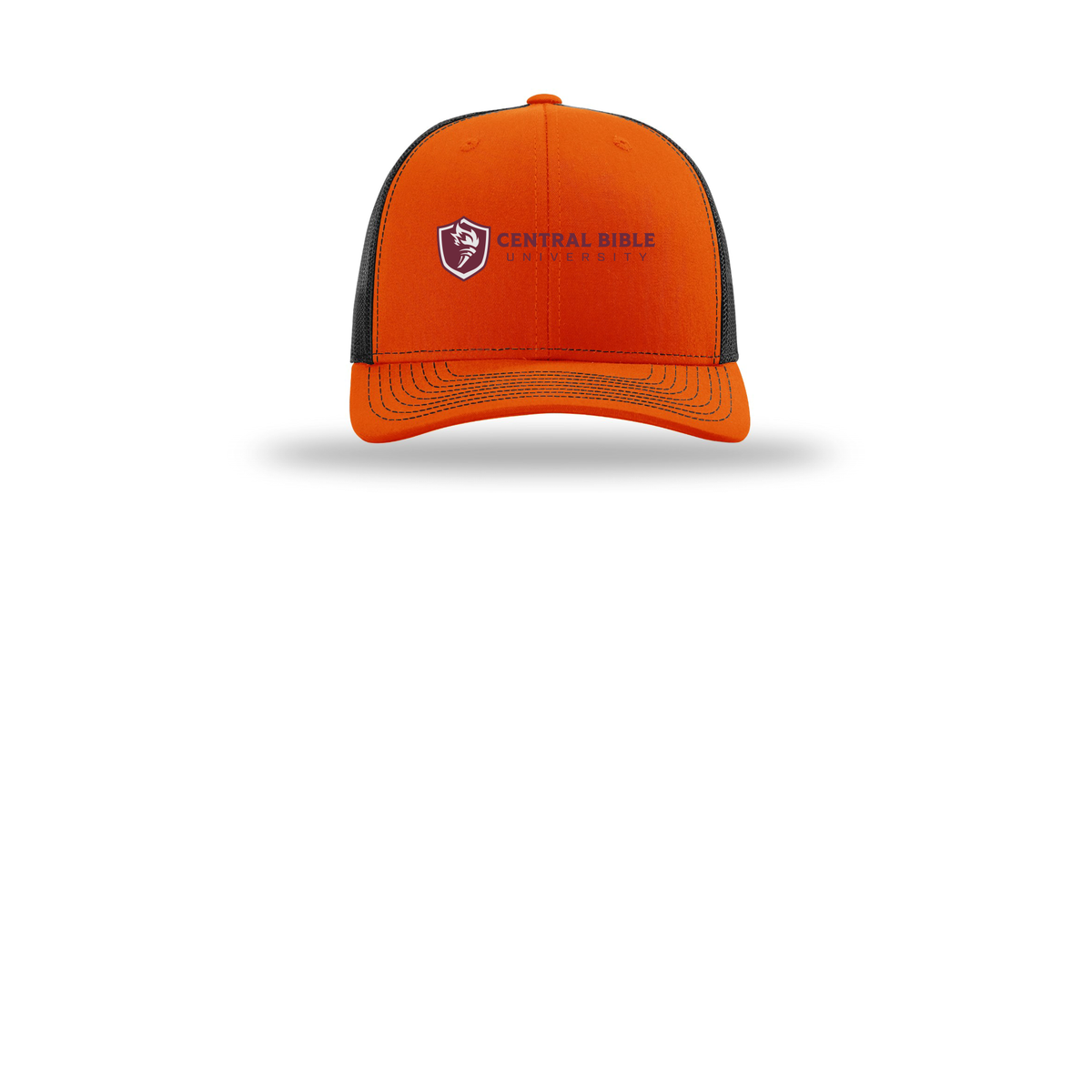 centralbible-richardson-trucker-cap-embroidery-capfront-R112-orangeblack-flat-front