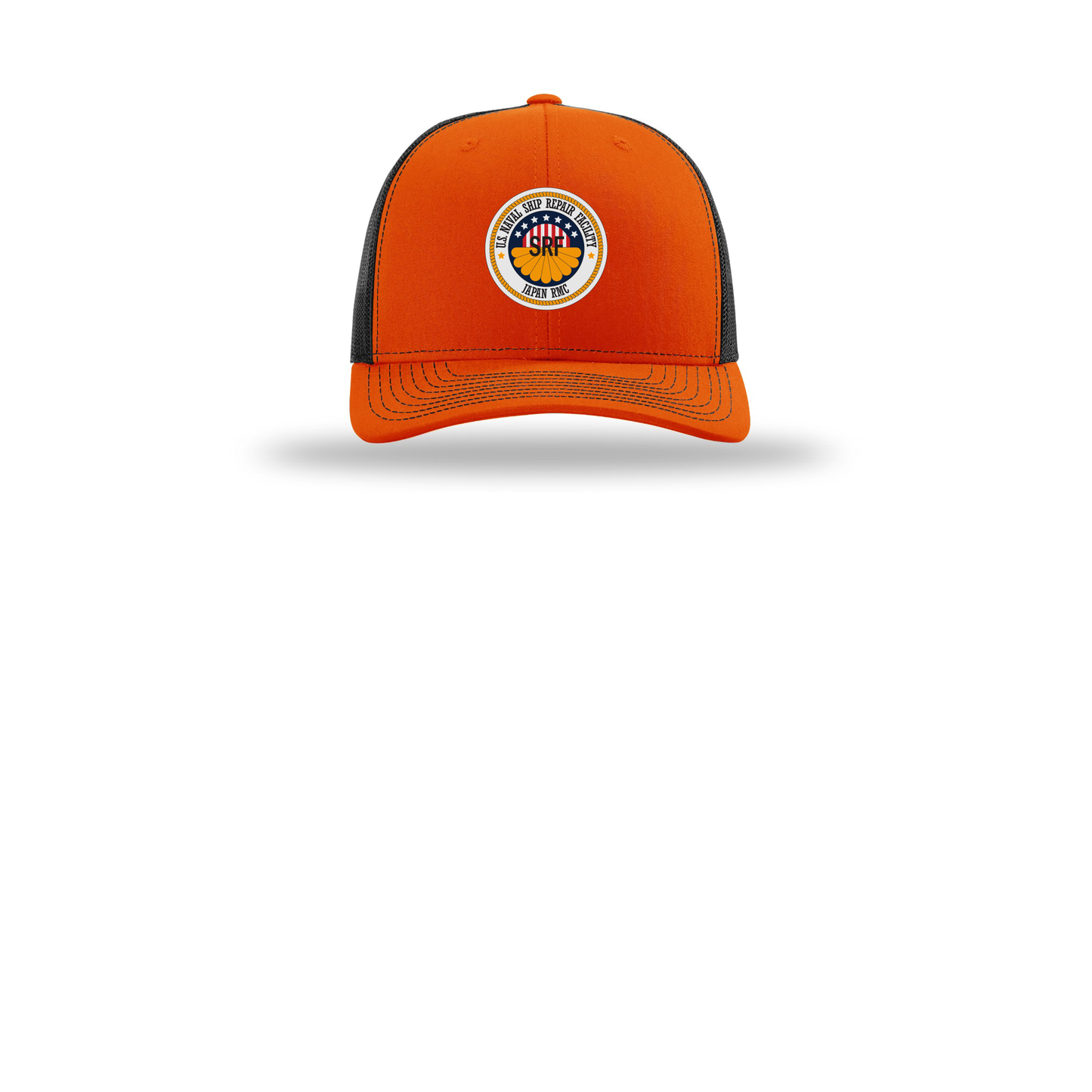 srf-jrmc-richardson-trucker-cap-embroidery-capfront-R112-orangeblack-flat-front