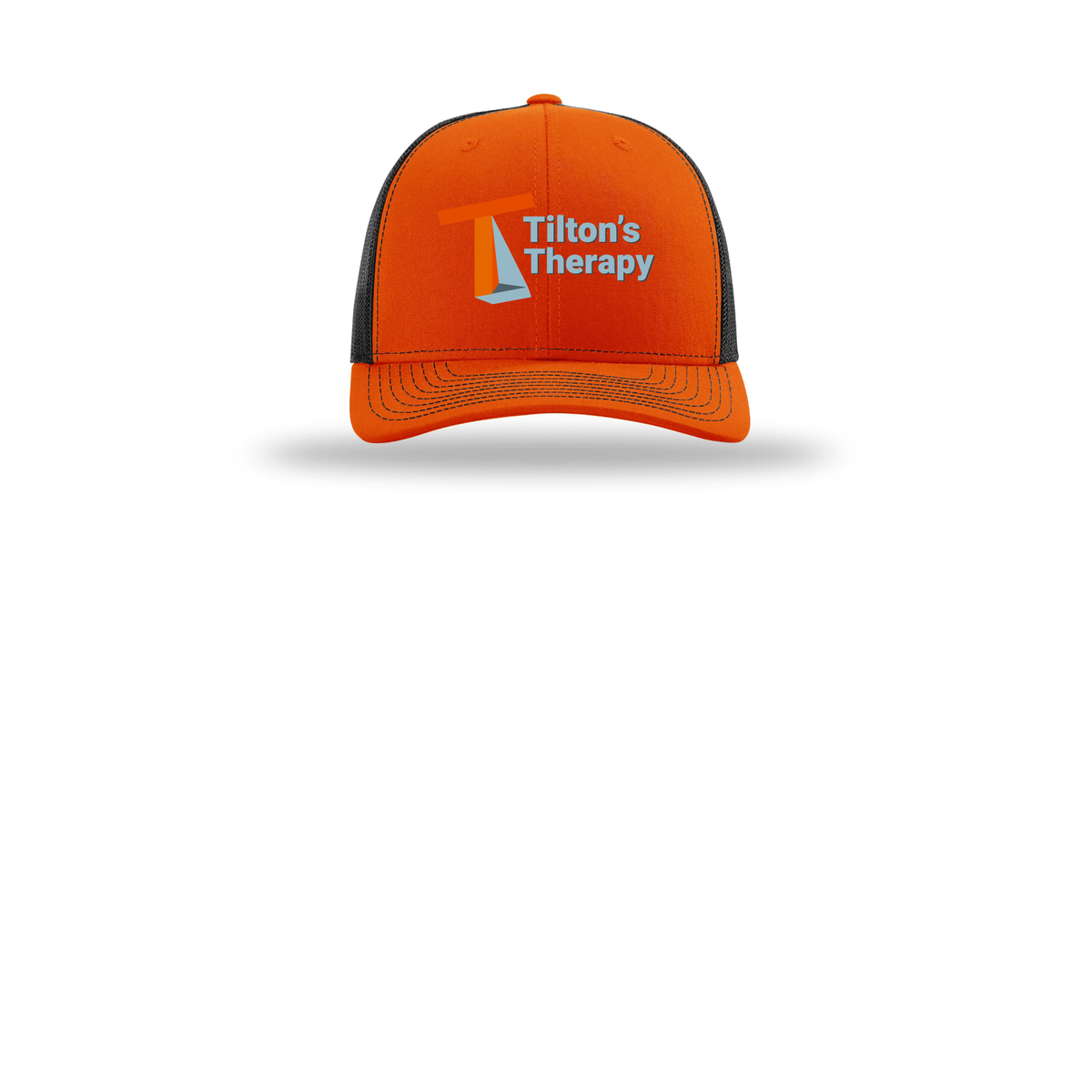 tiltonstherapy-richardson-trucker-cap-embroidery-capfront-R112-orangeblack-flat-front