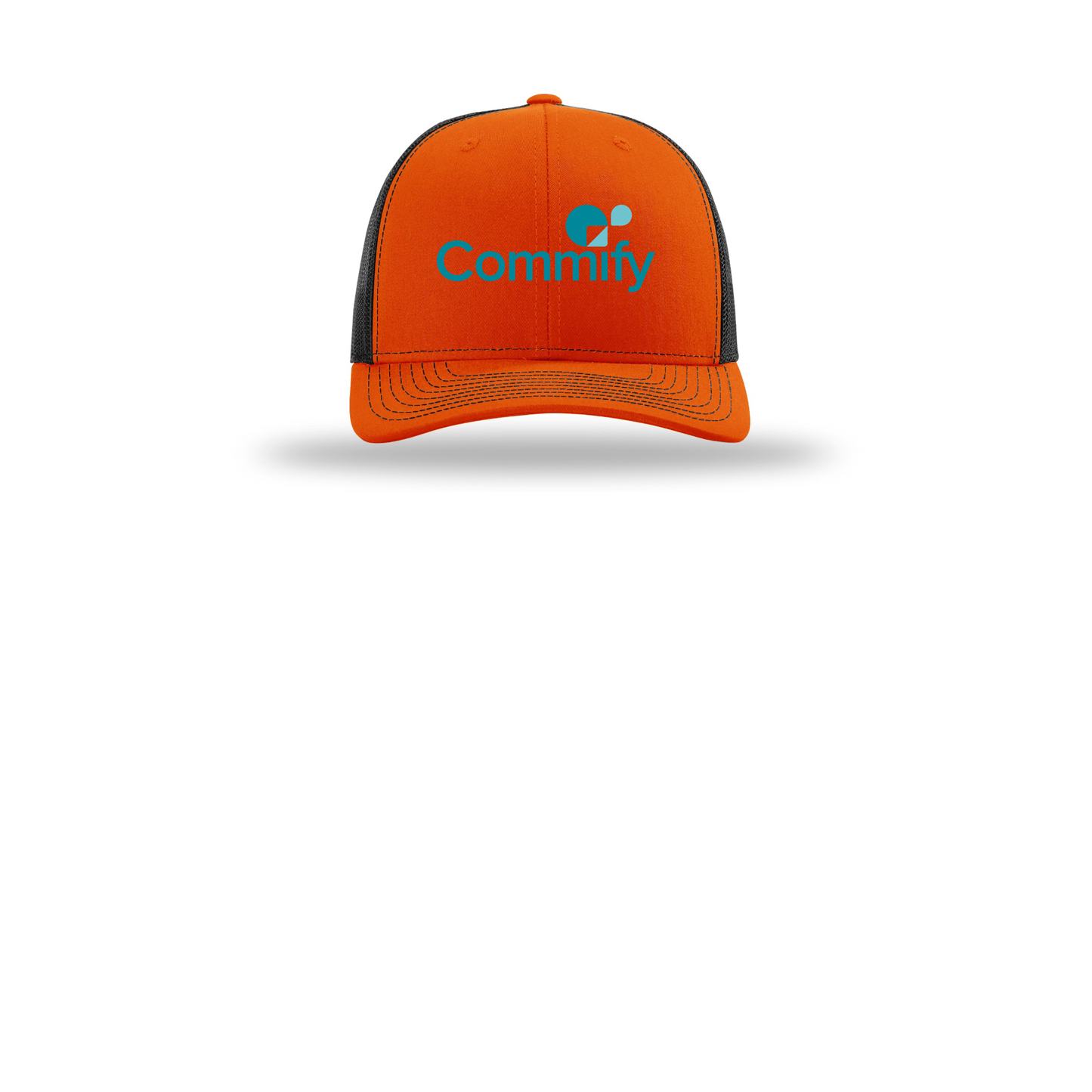commify-richardson-trucker-cap-embroidery-capfront-R112-orangeblack-flat-front