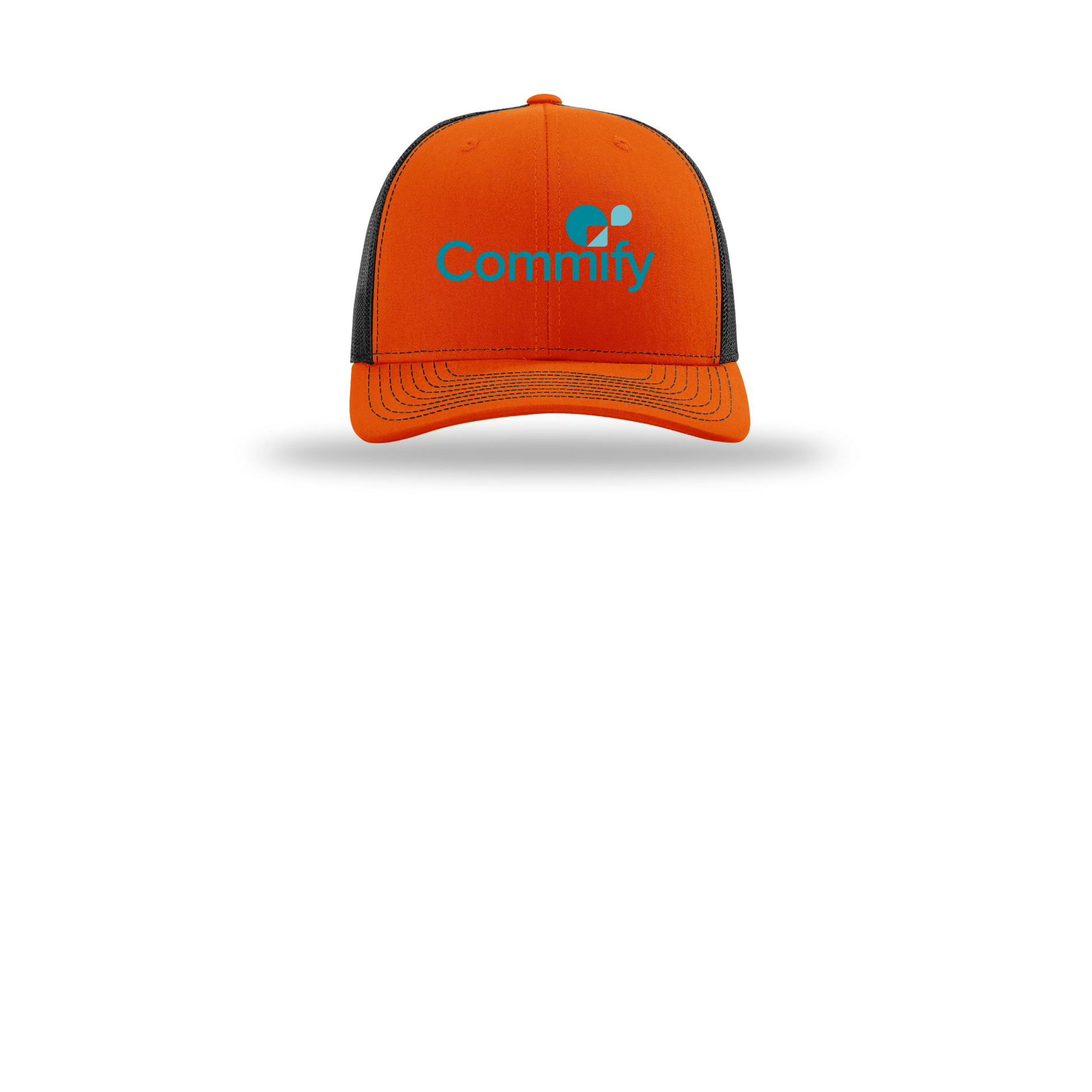 commify-richardson-trucker-cap-embroidery-capfront-R112-orangeblack-flat-front