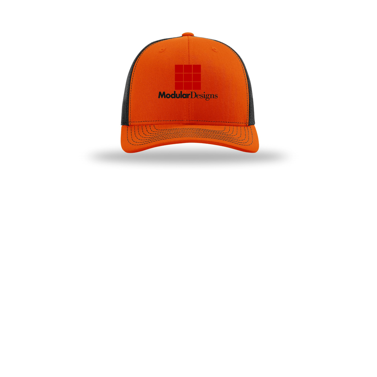 modulardesignsflooring-richardson-trucker-cap-embroidery-capfront-R112-orangeblack-flat-front