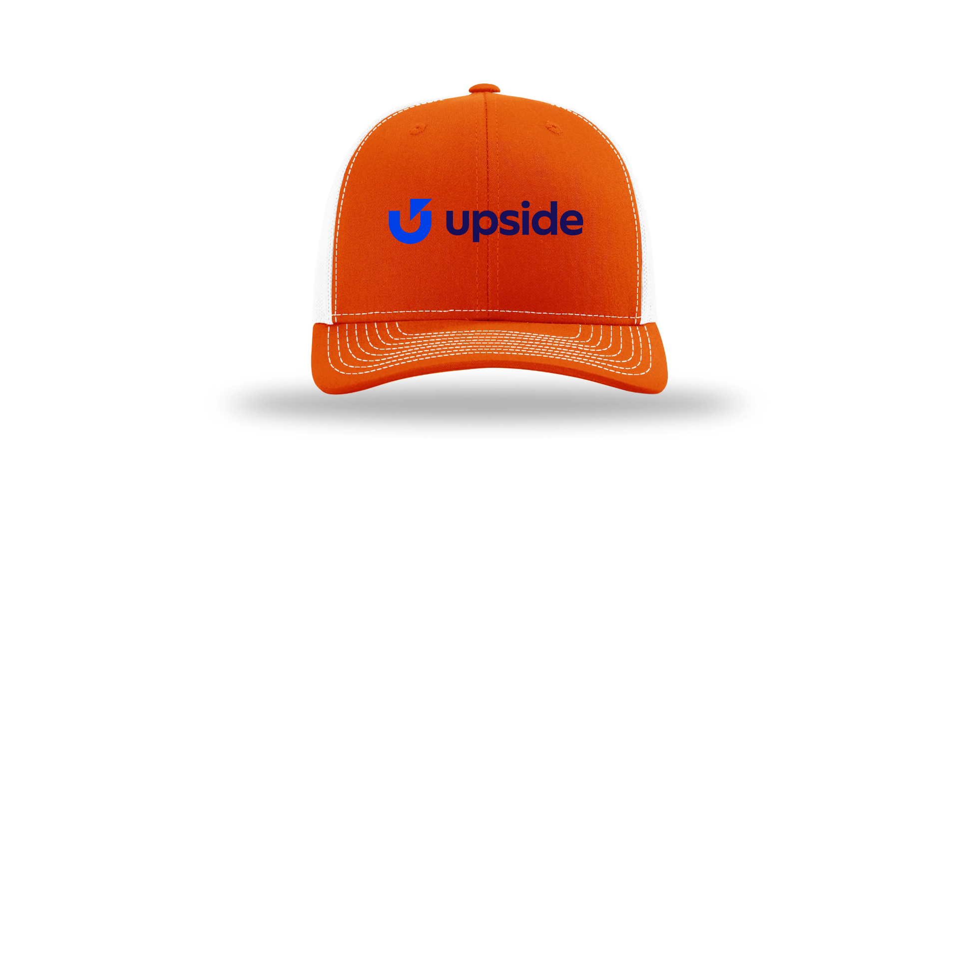 upside-richardson-trucker-cap-embroidery-capfront-R112-orangewhite-flat-front