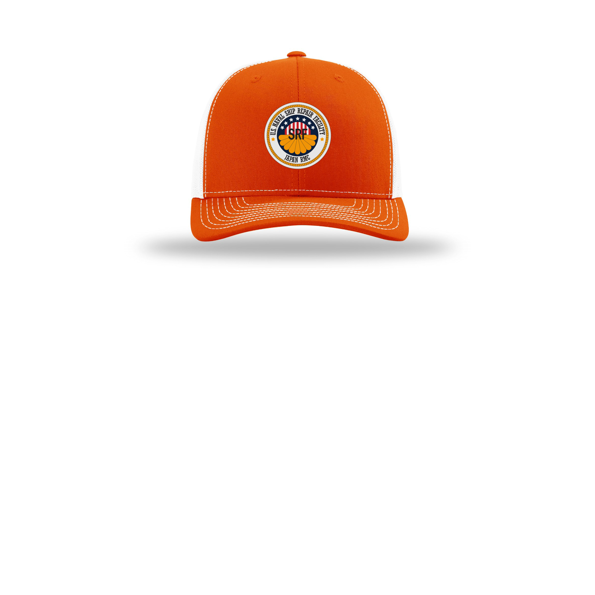 srf-jrmc-richardson-trucker-cap-embroidery-capfront-R112-orangewhite-flat-front