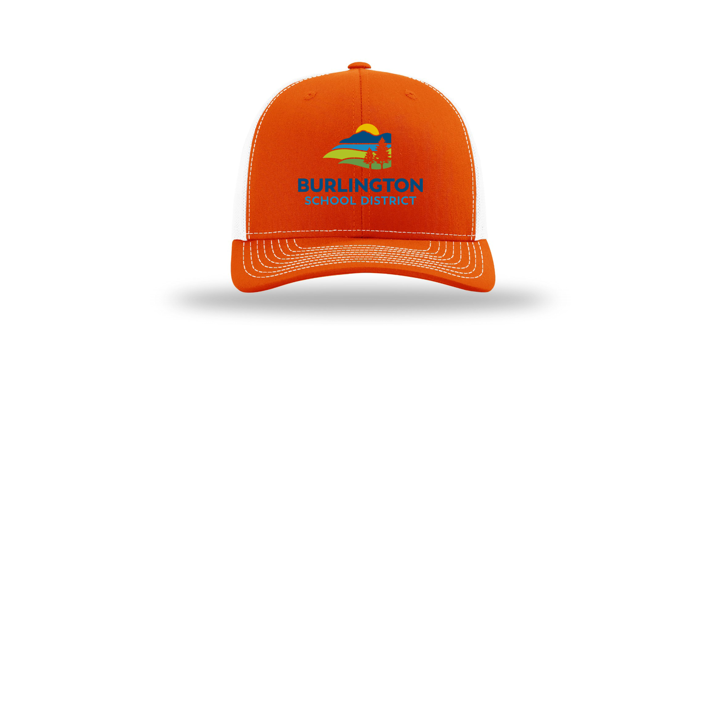 bsdvt-richardson-trucker-cap-embroidery-capfront-R112-orangewhite-flat-front