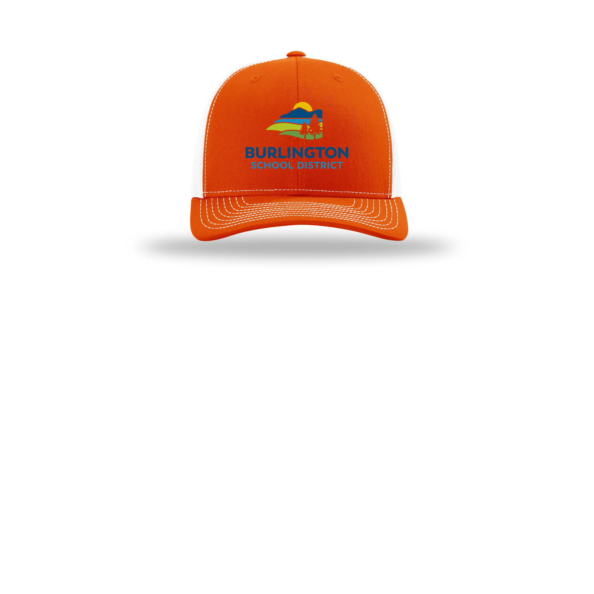 bsdvt-richardson-trucker-cap-embroidery-capfront-R112-orangewhite-flat-front
