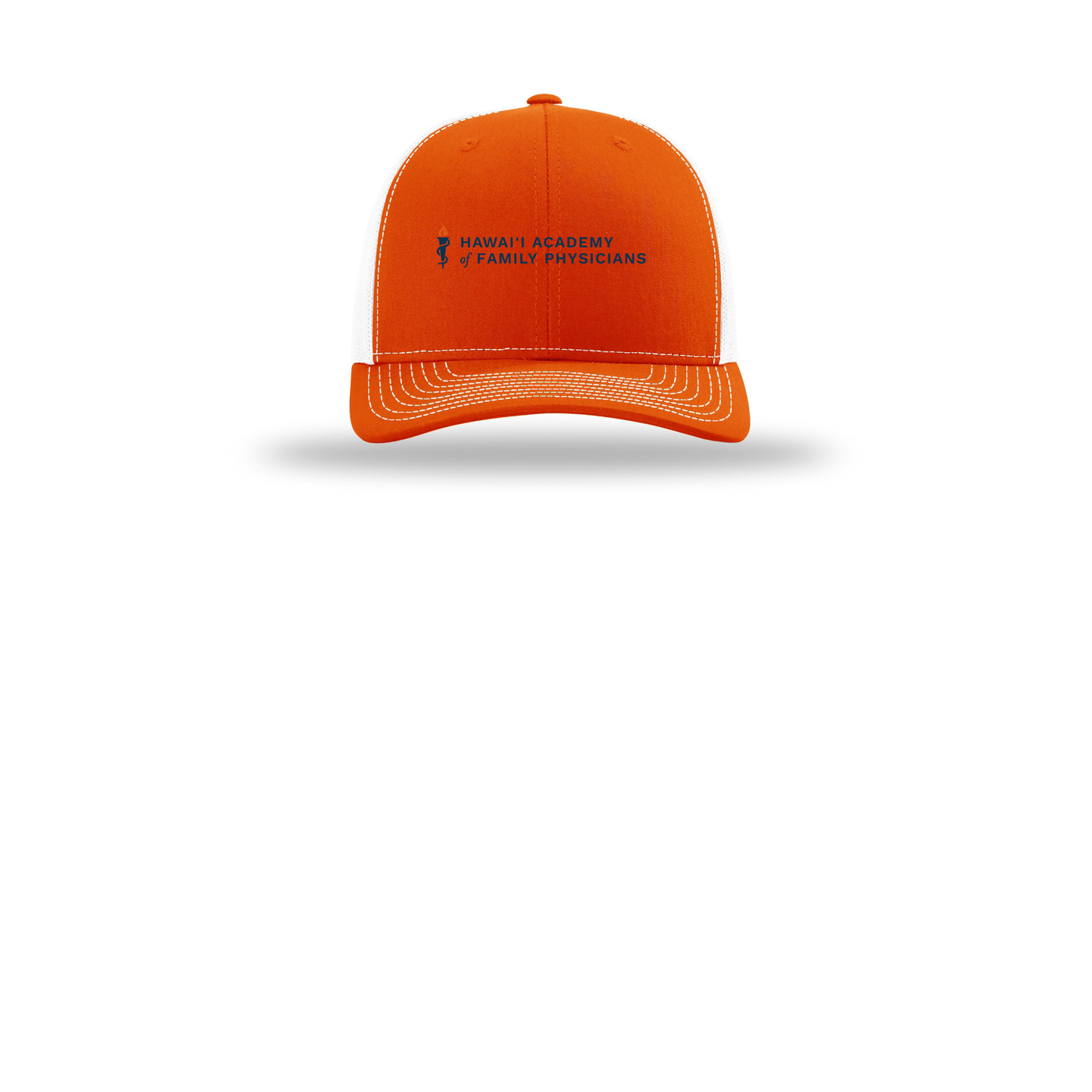 hafp-richardson-trucker-cap-embroidery-capfront-R112-orangewhite-flat-front