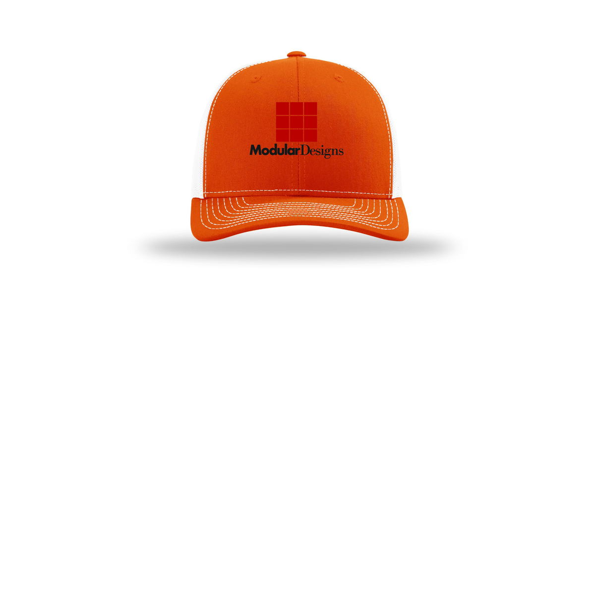 modulardesignsflooring-richardson-trucker-cap-embroidery-capfront-R112-orangewhite-flat-front