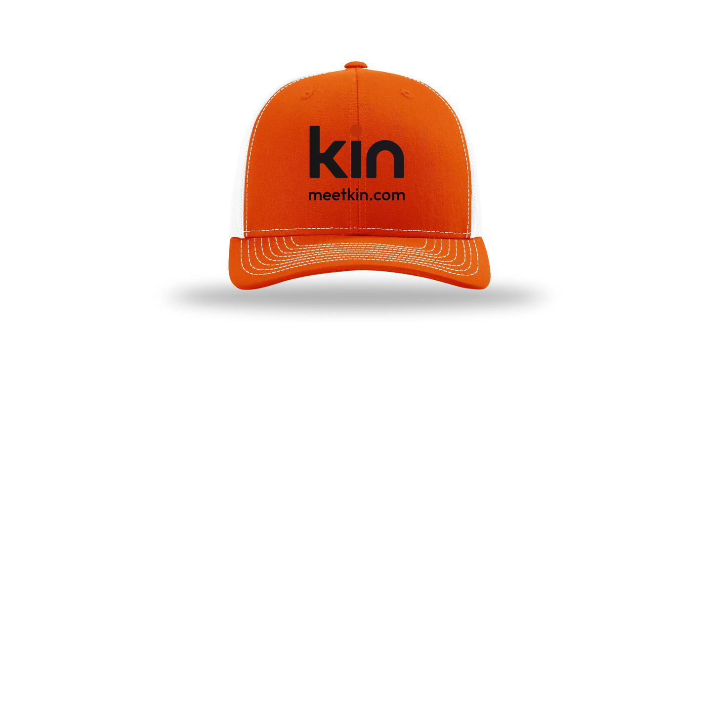 kin-richardson-trucker-cap-embroidery-capfront-R112-orangewhite-flat-front