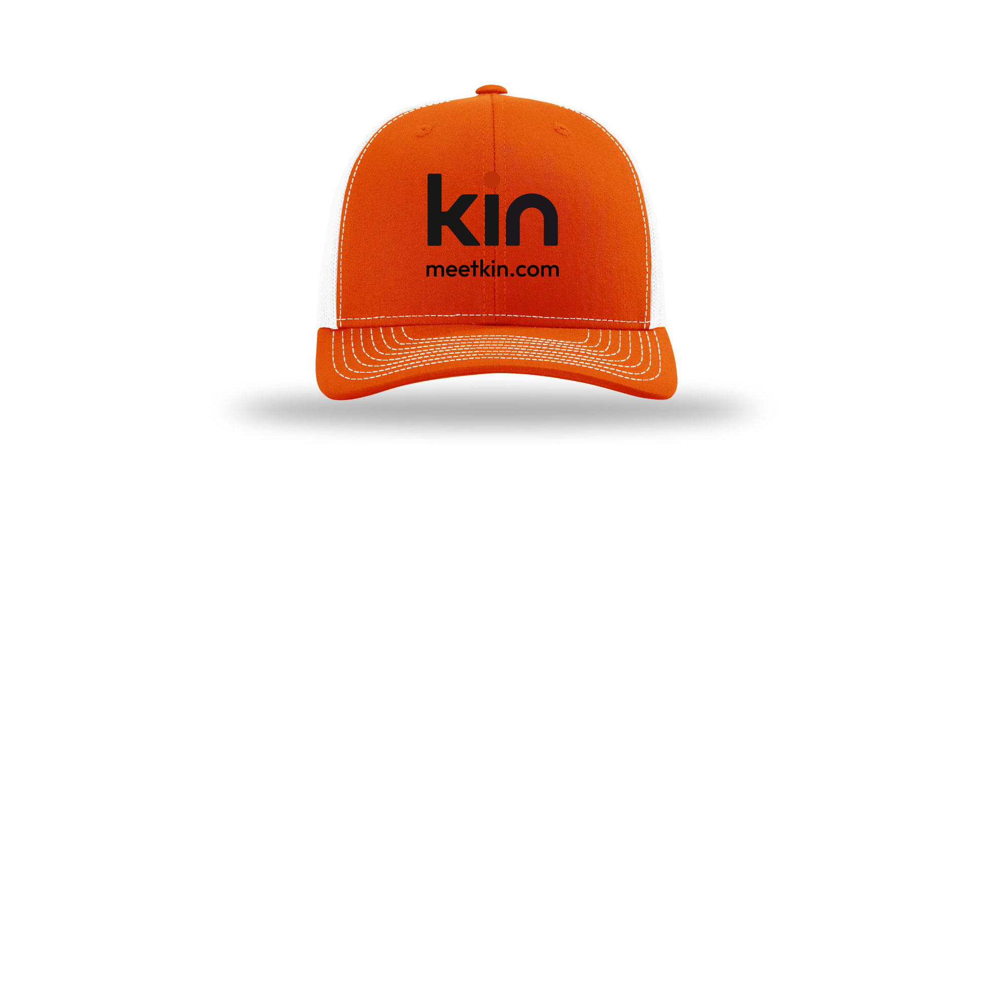 kin-richardson-trucker-cap-embroidery-capfront-R112-orangewhite-flat-front
