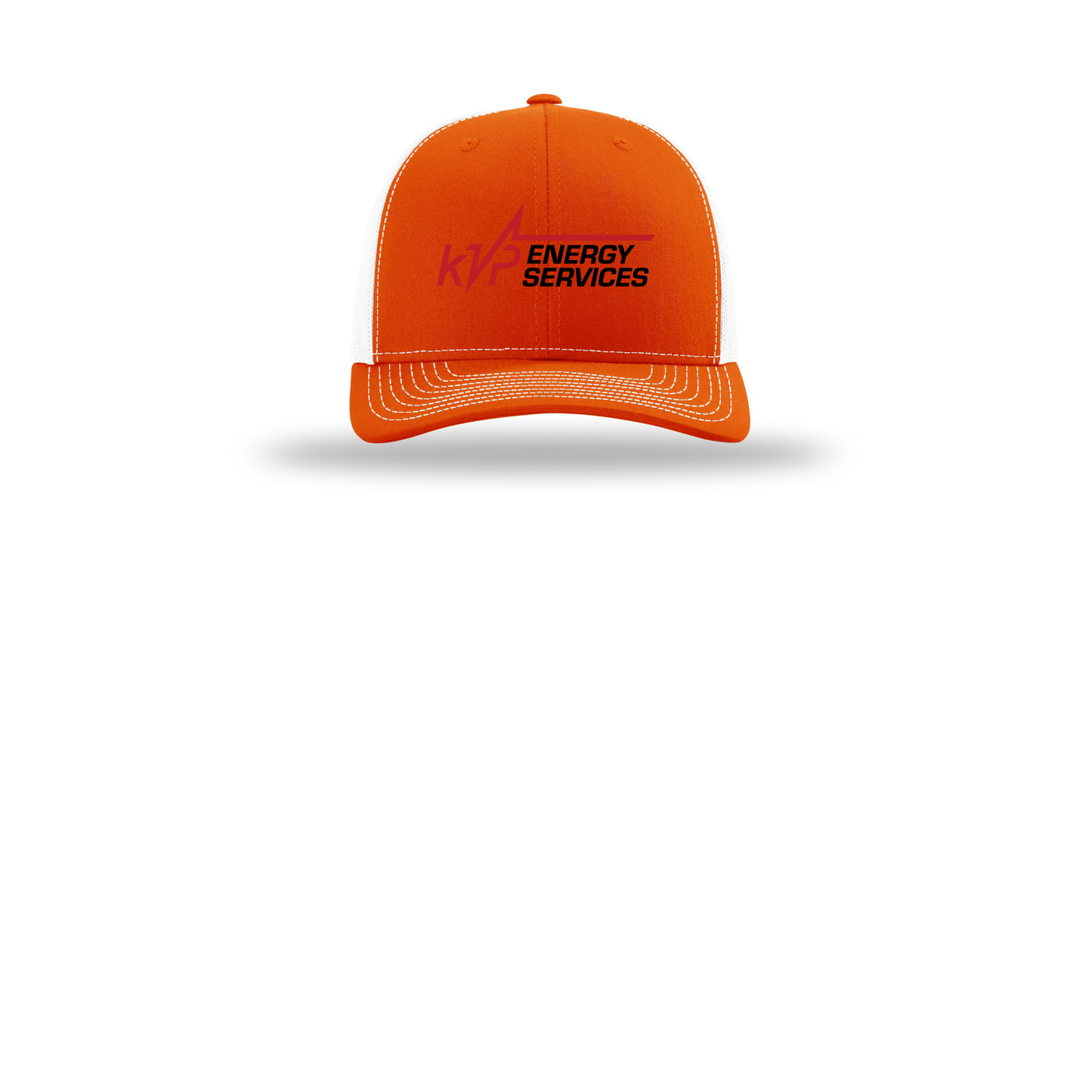 kvpenergy-richardson-trucker-cap-embroidery-capfront-R112-orangewhite-flat-front