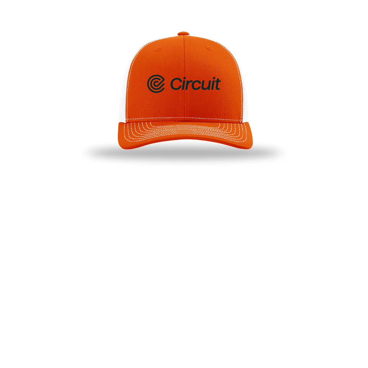 ridecircuit-richardson-trucker-cap-embroidery-capfront-R112-orangewhite-flat-front